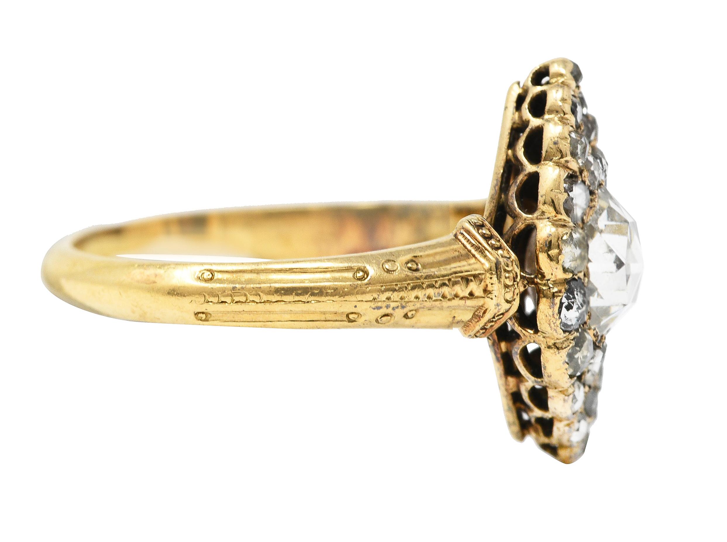 Early Victorian Rose Cut Diamond 18 Karat Yellow Gold Antique Alternative Ring In Good Condition In Philadelphia, PA
