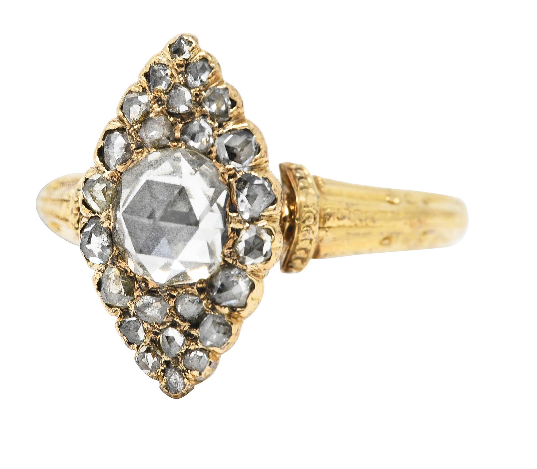 Early Victorian Rose Cut Diamond 18 Karat Yellow Gold Antique Alternative Ring 2