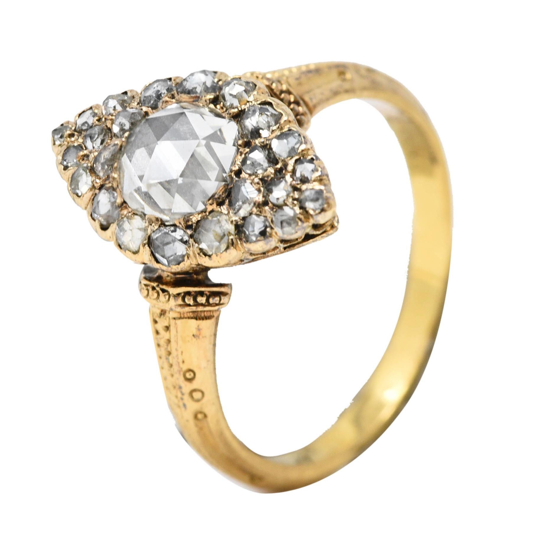 Early Victorian Rose Cut Diamond 18 Karat Yellow Gold Antique Alternative Ring 4