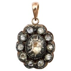 Early Victorian Rose Cut Diamond Silver Pendant with 14K Bail
