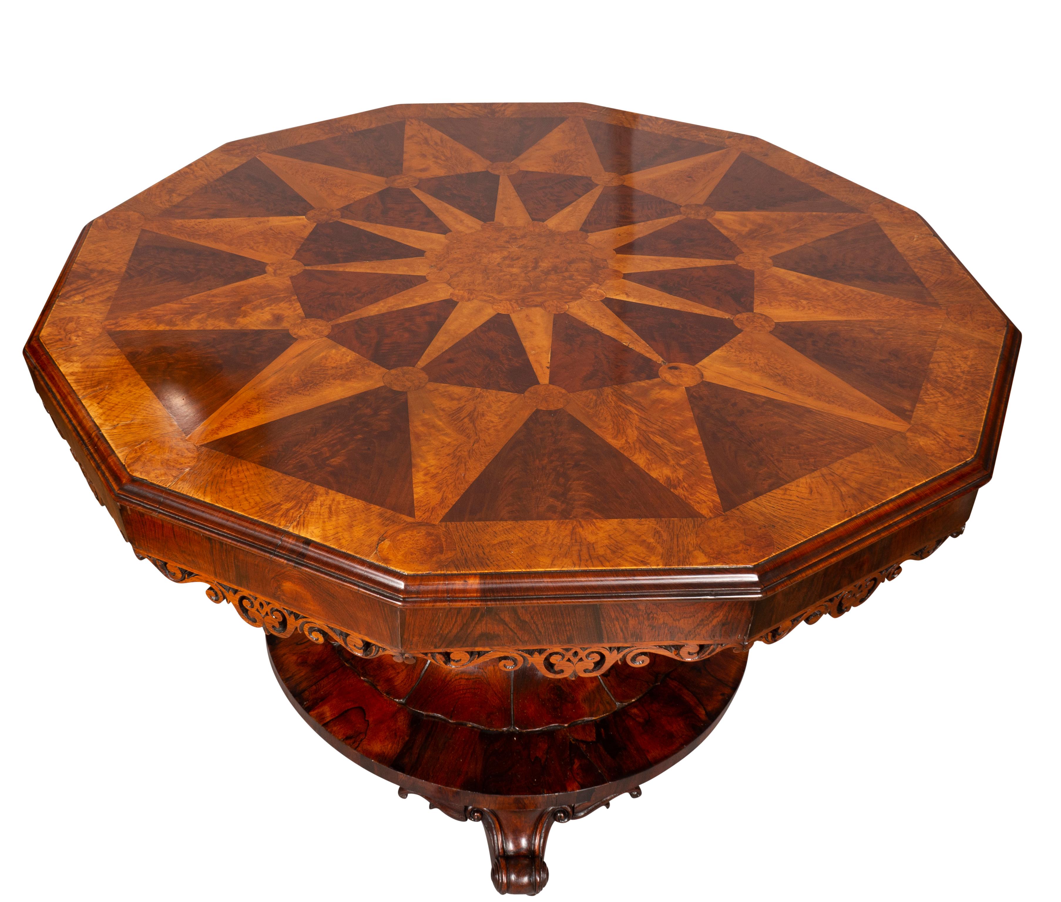 Early Victorian Rosewood, Burl Walnut and Elm Center Table For Sale 8
