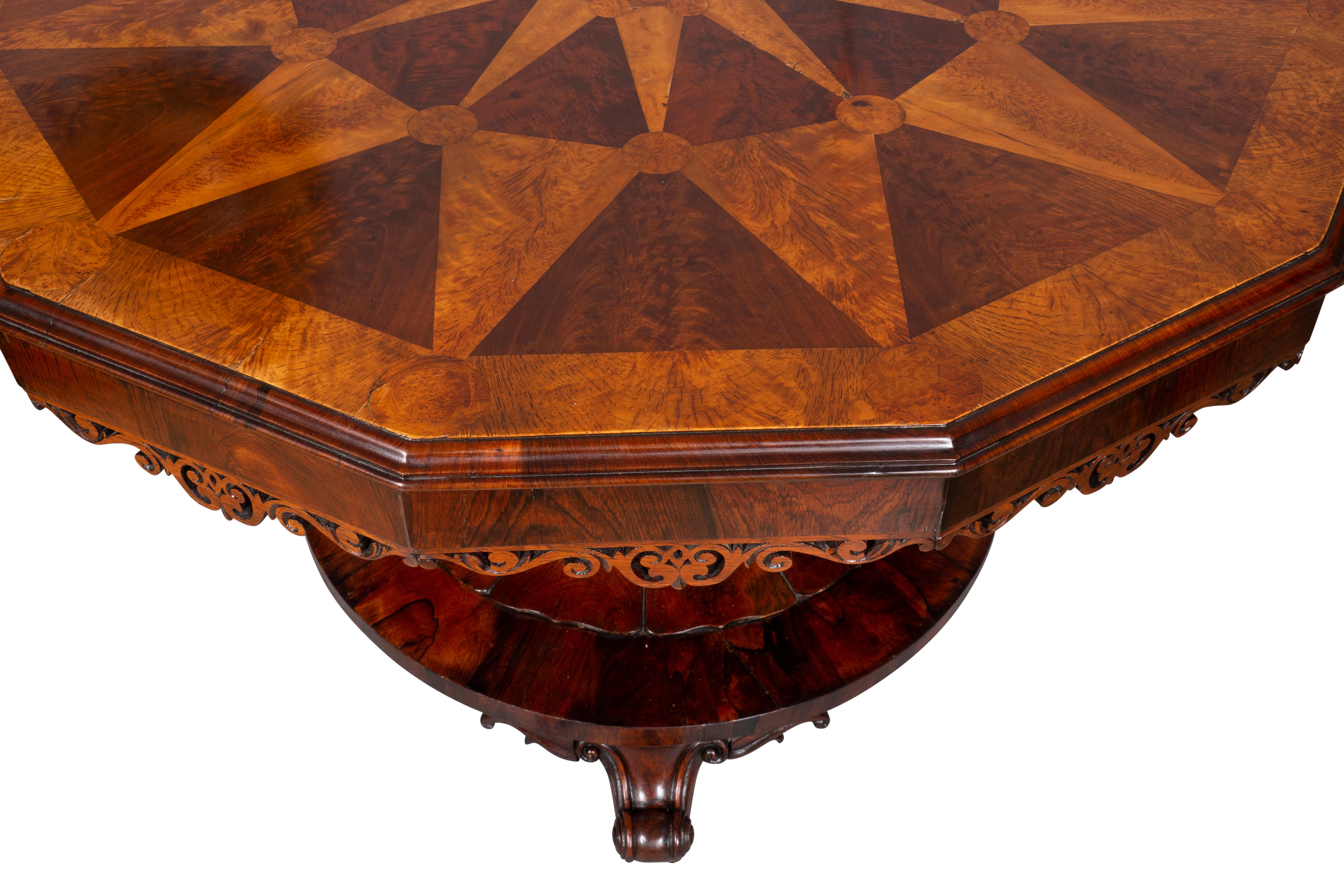 Early Victorian Rosewood, Burl Walnut and Elm Center Table For Sale 9