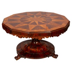 Early Victorian Rosewood, Burl Walnut and Elm Center Table