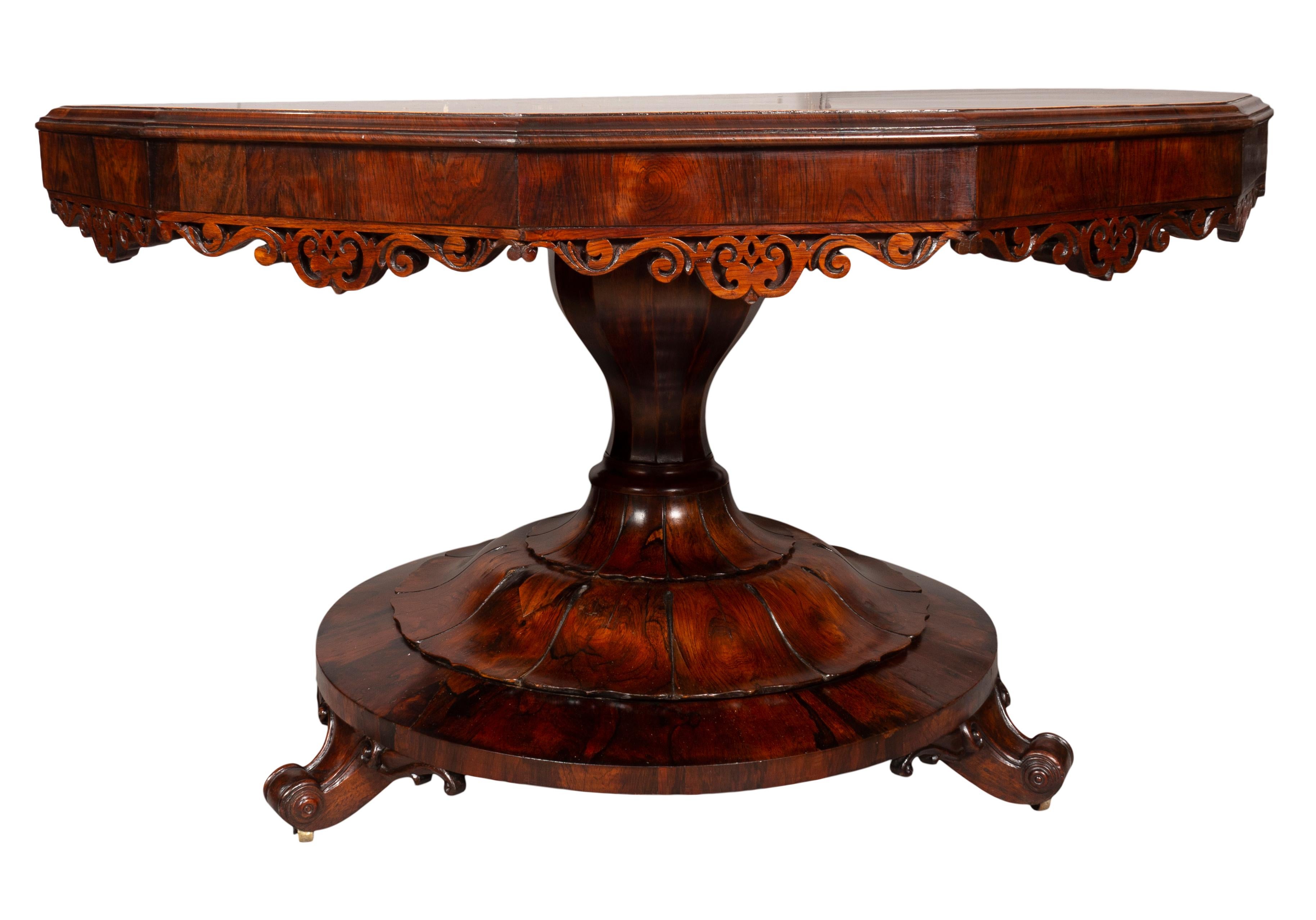 Birch Early Victorian Rosewood, Burl Walnut and Elm Center Table For Sale