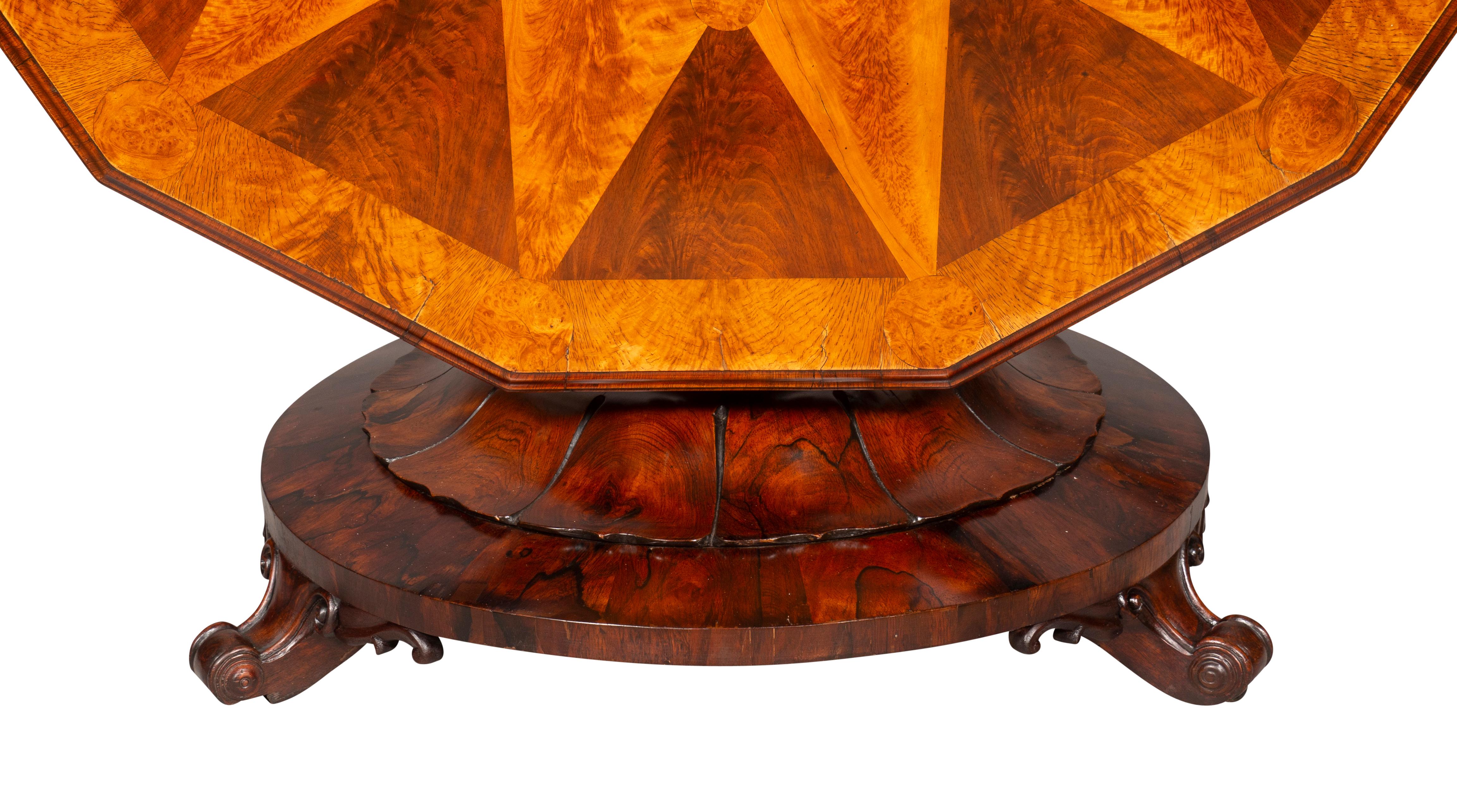 Early Victorian Rosewood, Burl Walnut and Elm Center Table For Sale 1