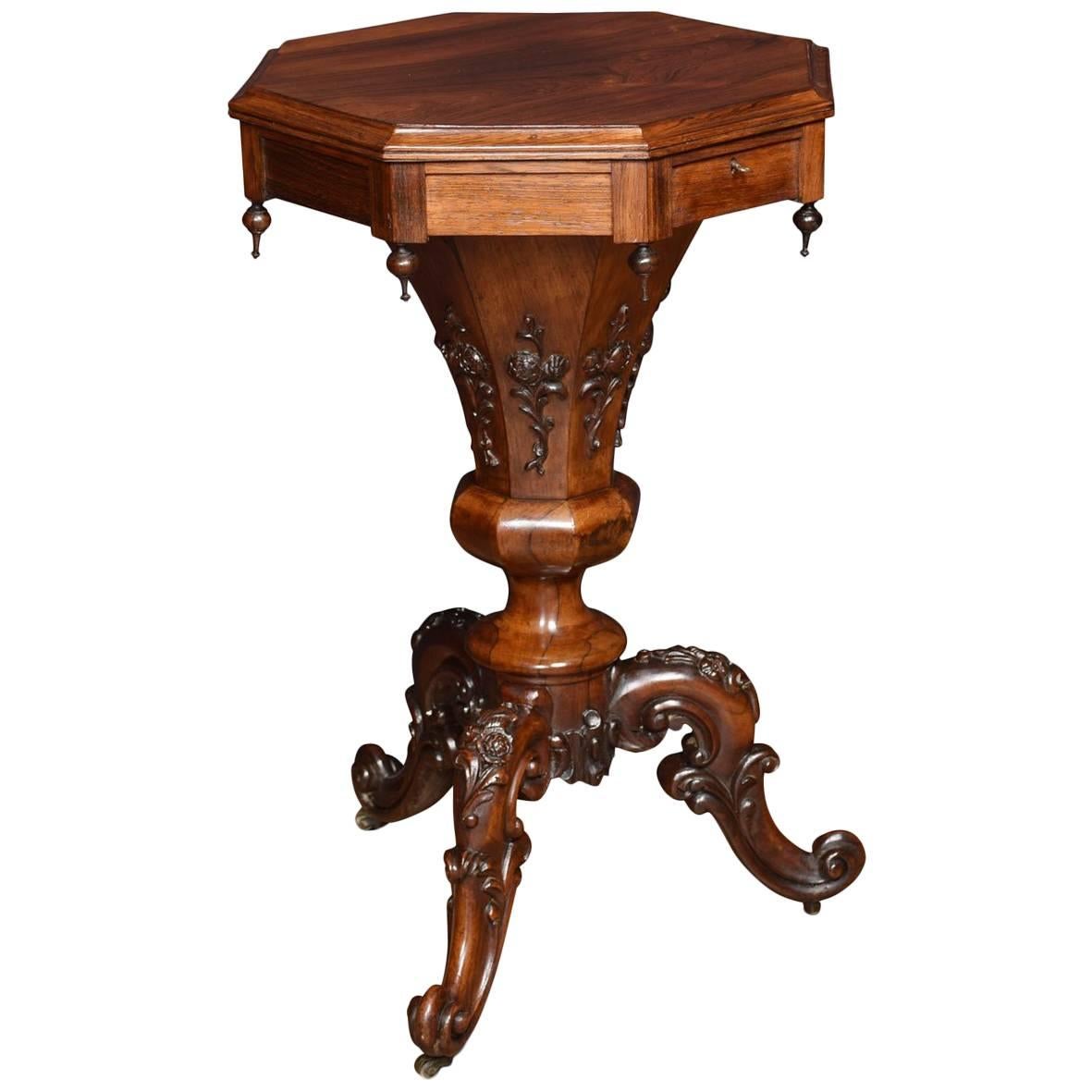 Early Victorian Rosewood Octagonal Sewing Table