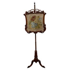 Early Victorian Rosewood Pole Tapestry Fire Screen