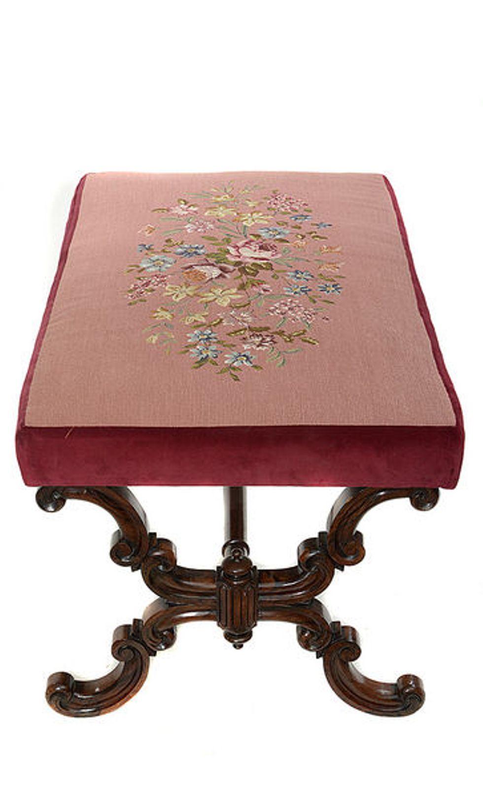 19th Century Early Victorian Rosewood & Tapestry Covered Rectangular Stool For Sale
