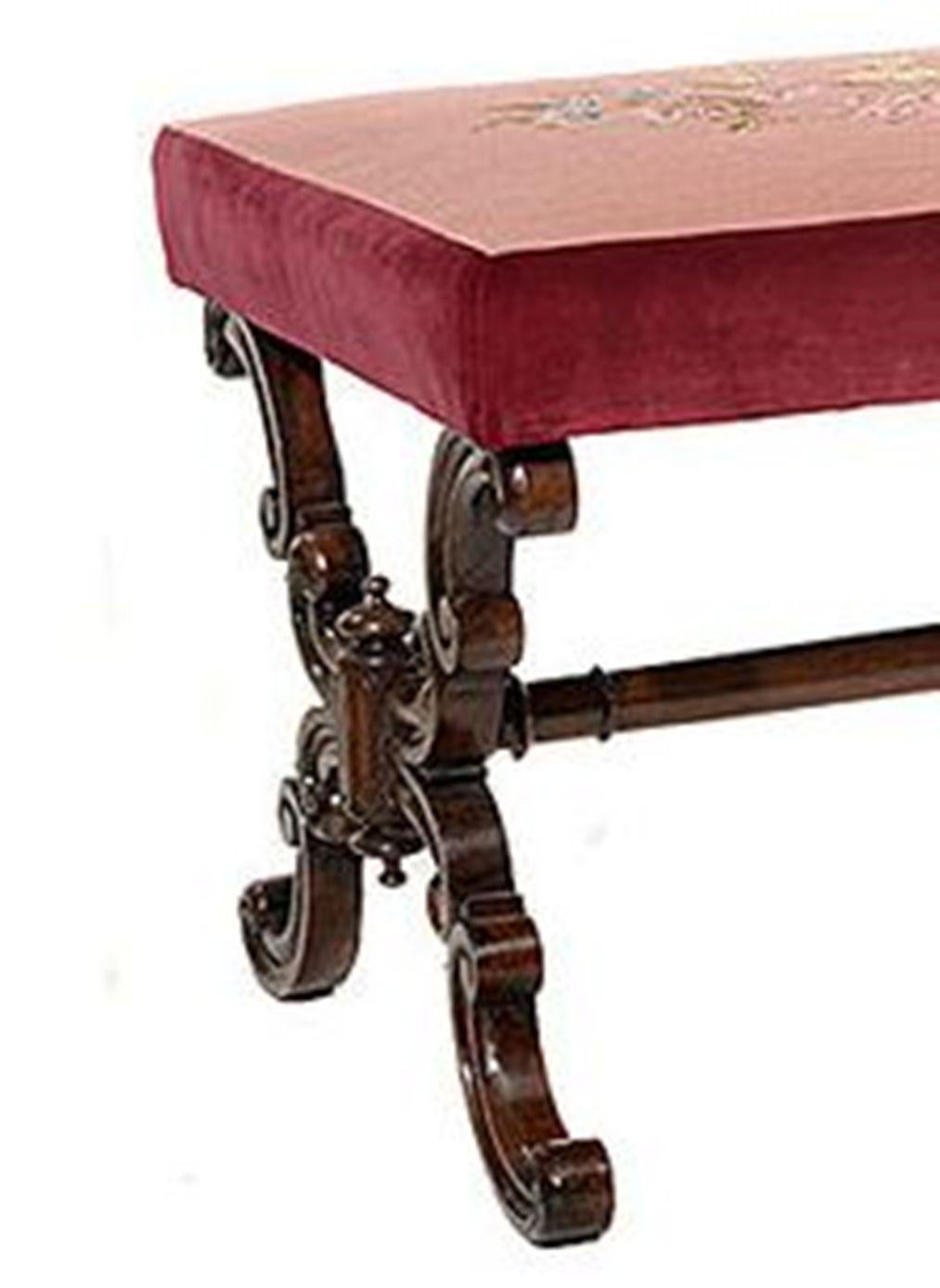 Early Victorian Rosewood & Tapestry Covered Rectangular Stool For Sale 3