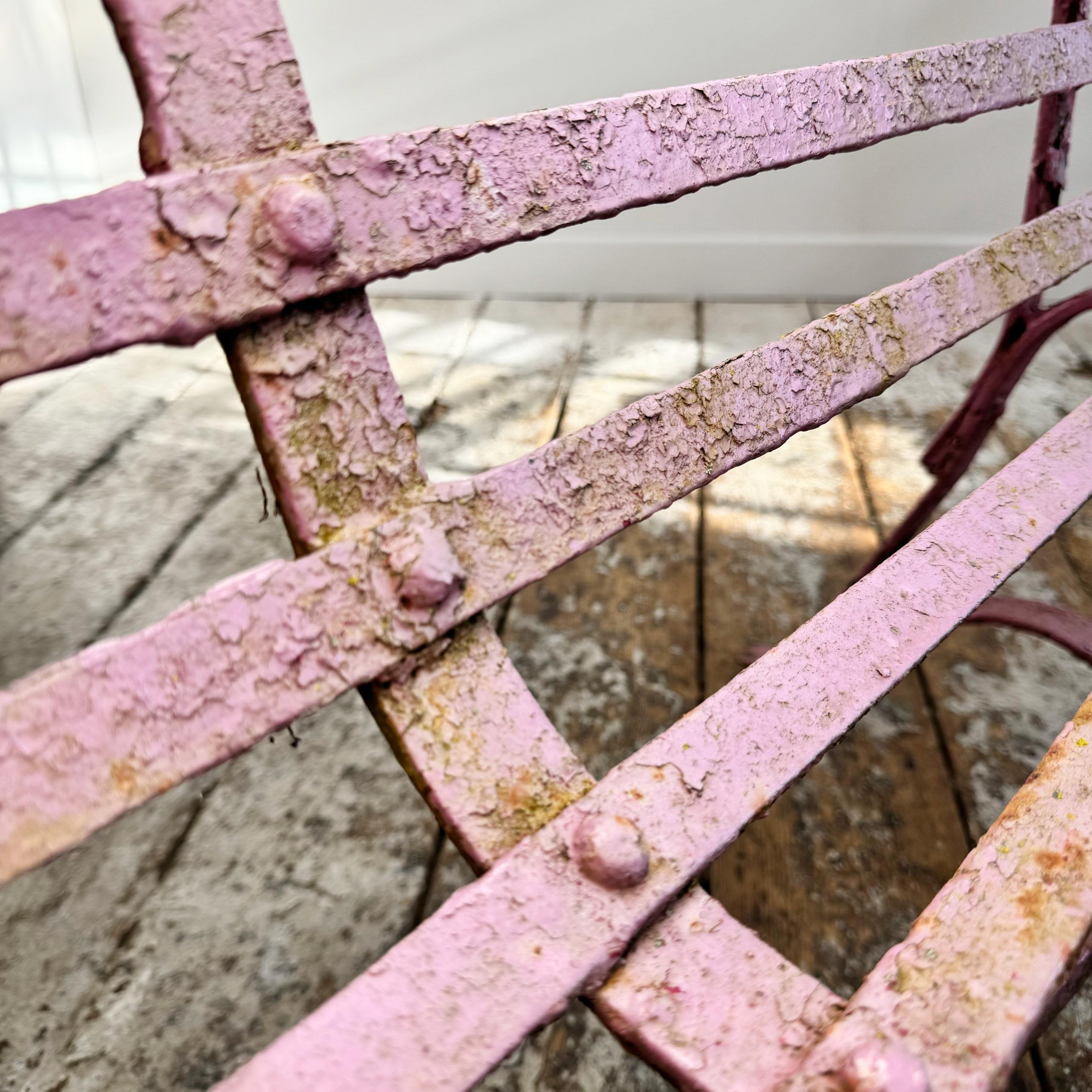 Early Victorian Scroll Arm Wrought Iron Pink Bench of Exceptional Proportions For Sale 3