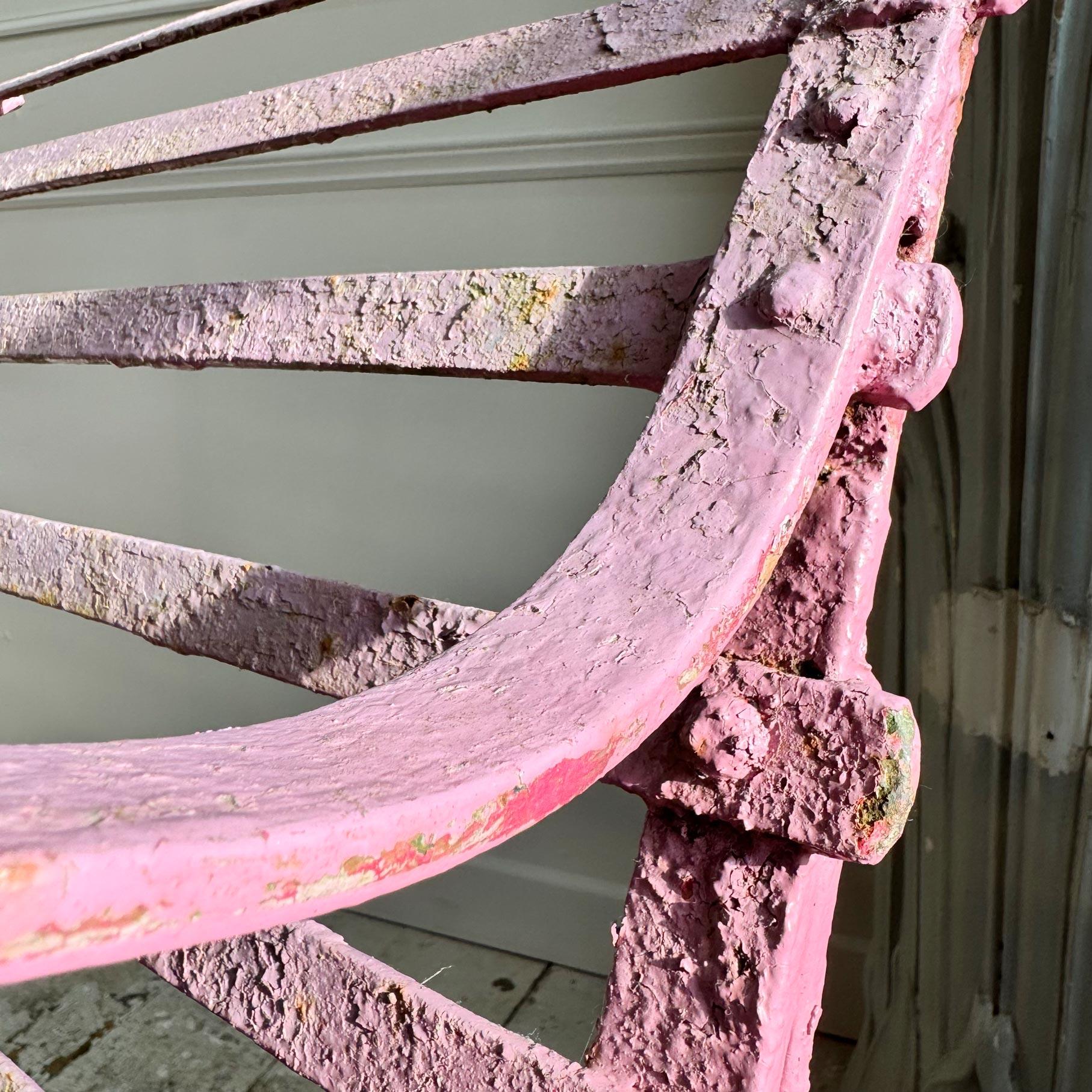 Regency Early Victorian Scroll Arm Wrought Iron Pink Bench of Exceptional Proportions For Sale
