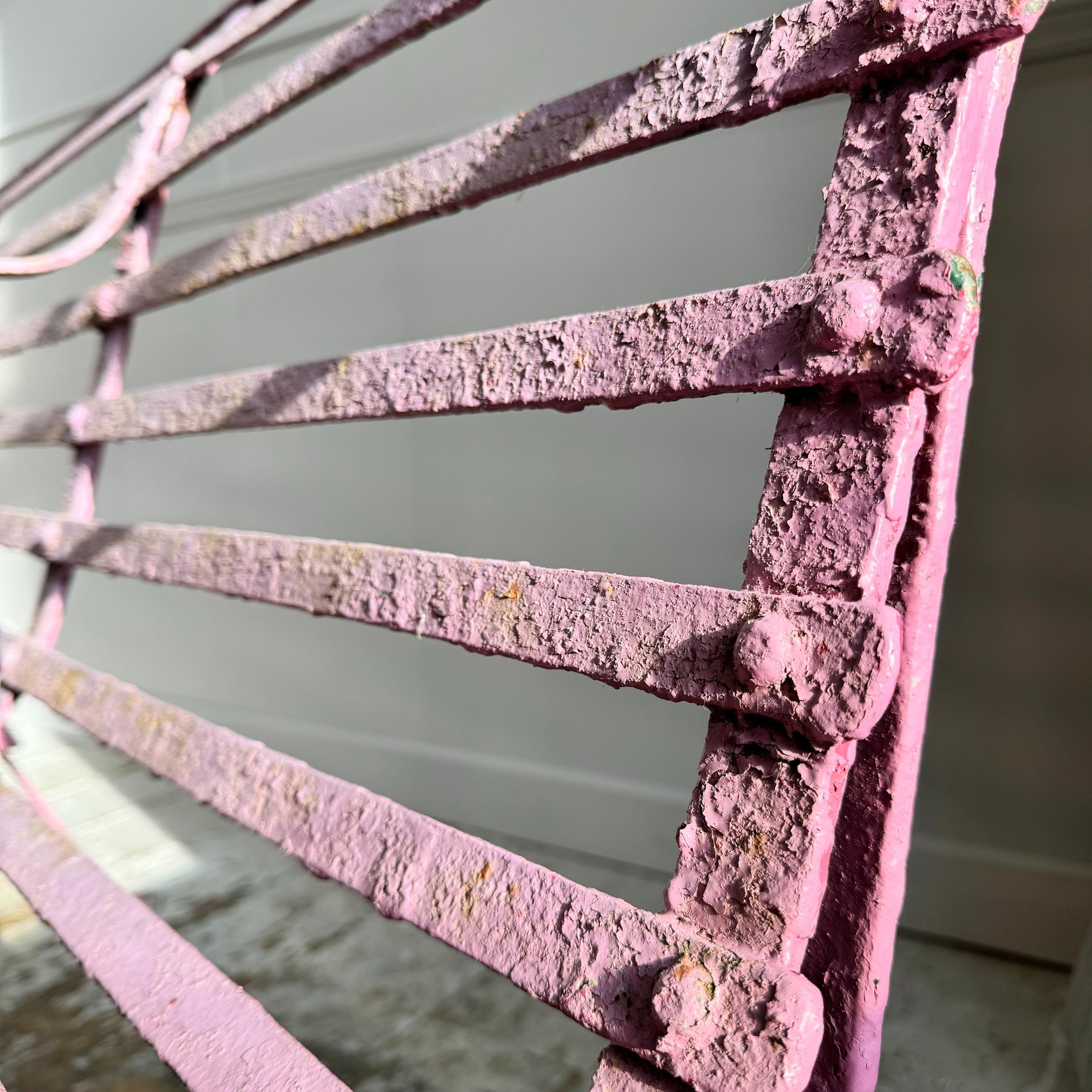 Early Victorian Scroll Arm Wrought Iron Pink Bench of Exceptional Proportions In Good Condition For Sale In Hastings, GB