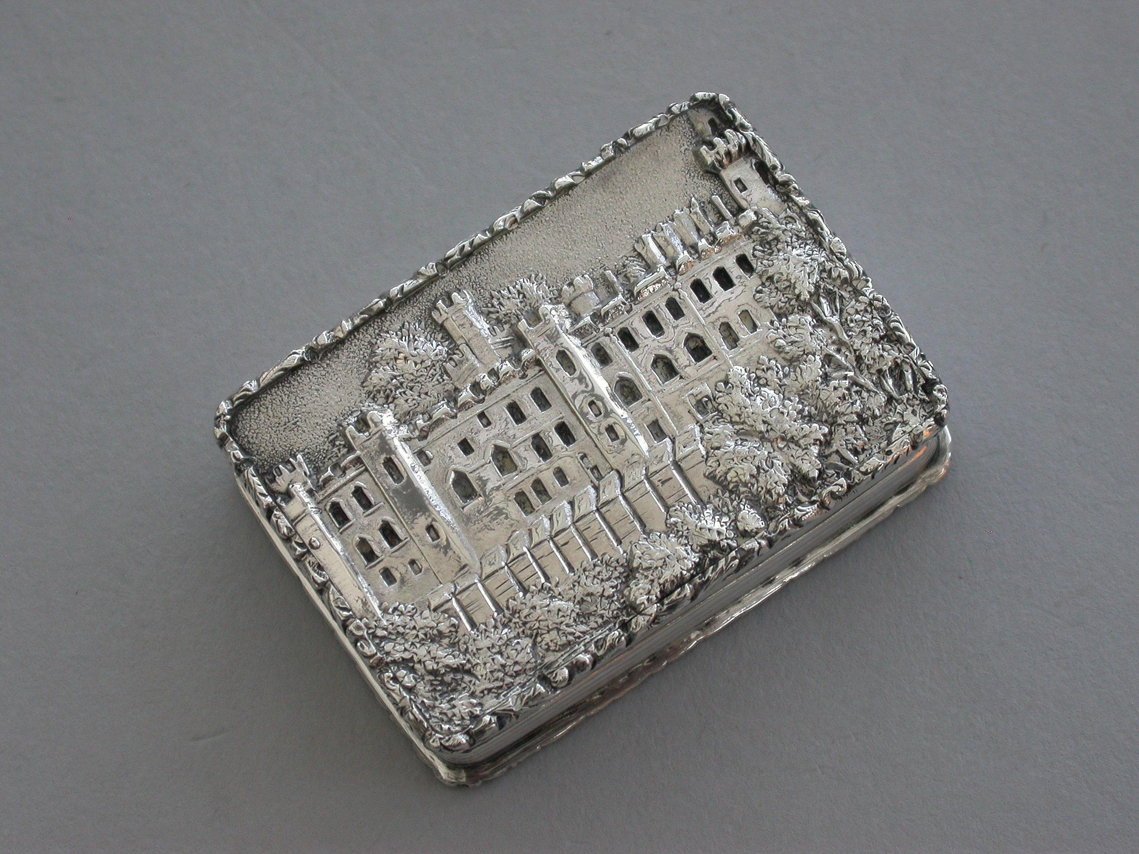 English Early Victorian Silver Castle-Top Vinaigrette - Warwick Castle By N Mills 1838 For Sale