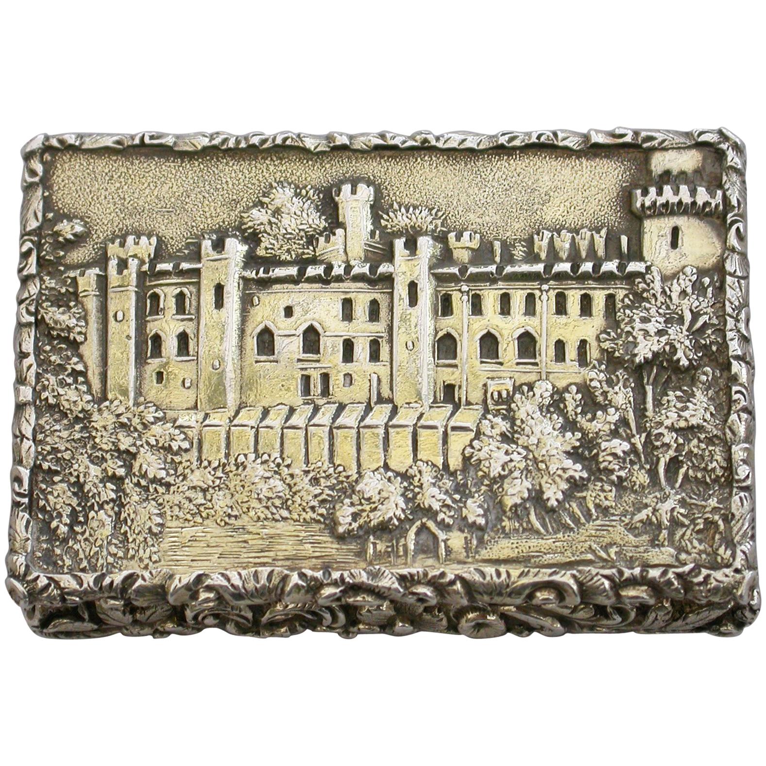 Early Victorian Silver Gilt Castle-Top Vinaigrette 'Warwick Castle' N Mills 1838