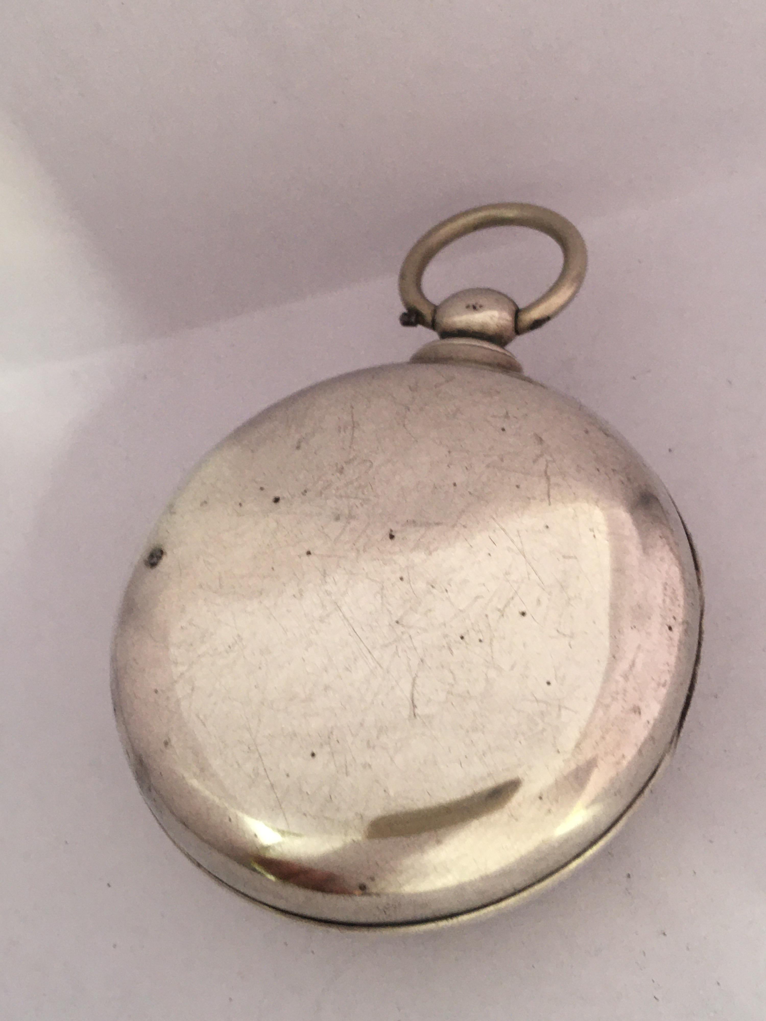 This beautiful antique silver pair cased verge pocket watch is in good working condition and it ticking well. However due it age, i cannot guarantee its time accuracy. It runs faster than it should. Visible signs of ageing and wear with light