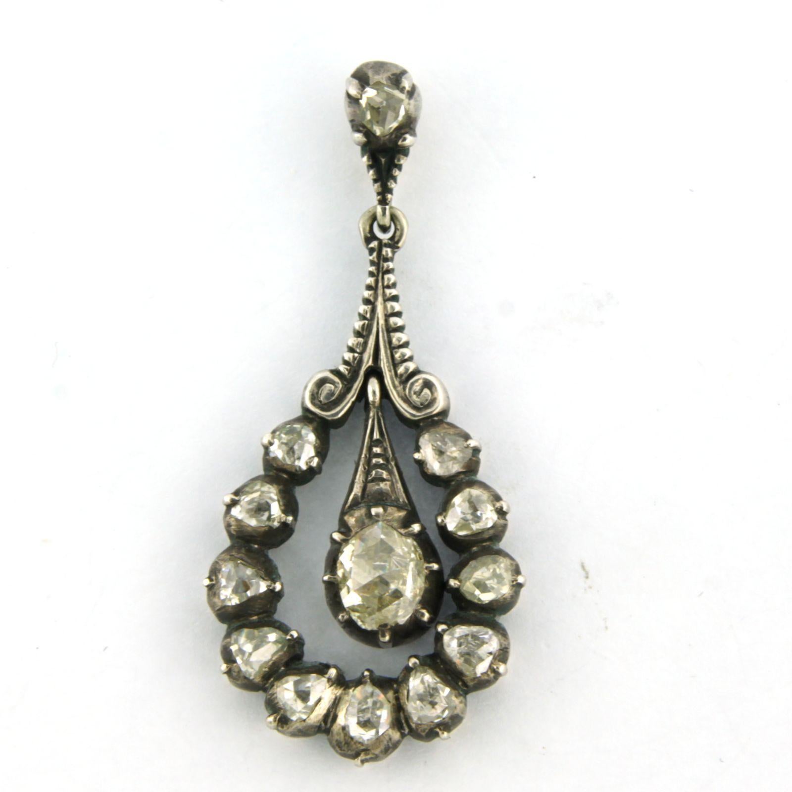 Early Victorian Early victorian Silver pendant with rose cut diamonds. 1.80ct – G/H – SI For Sale