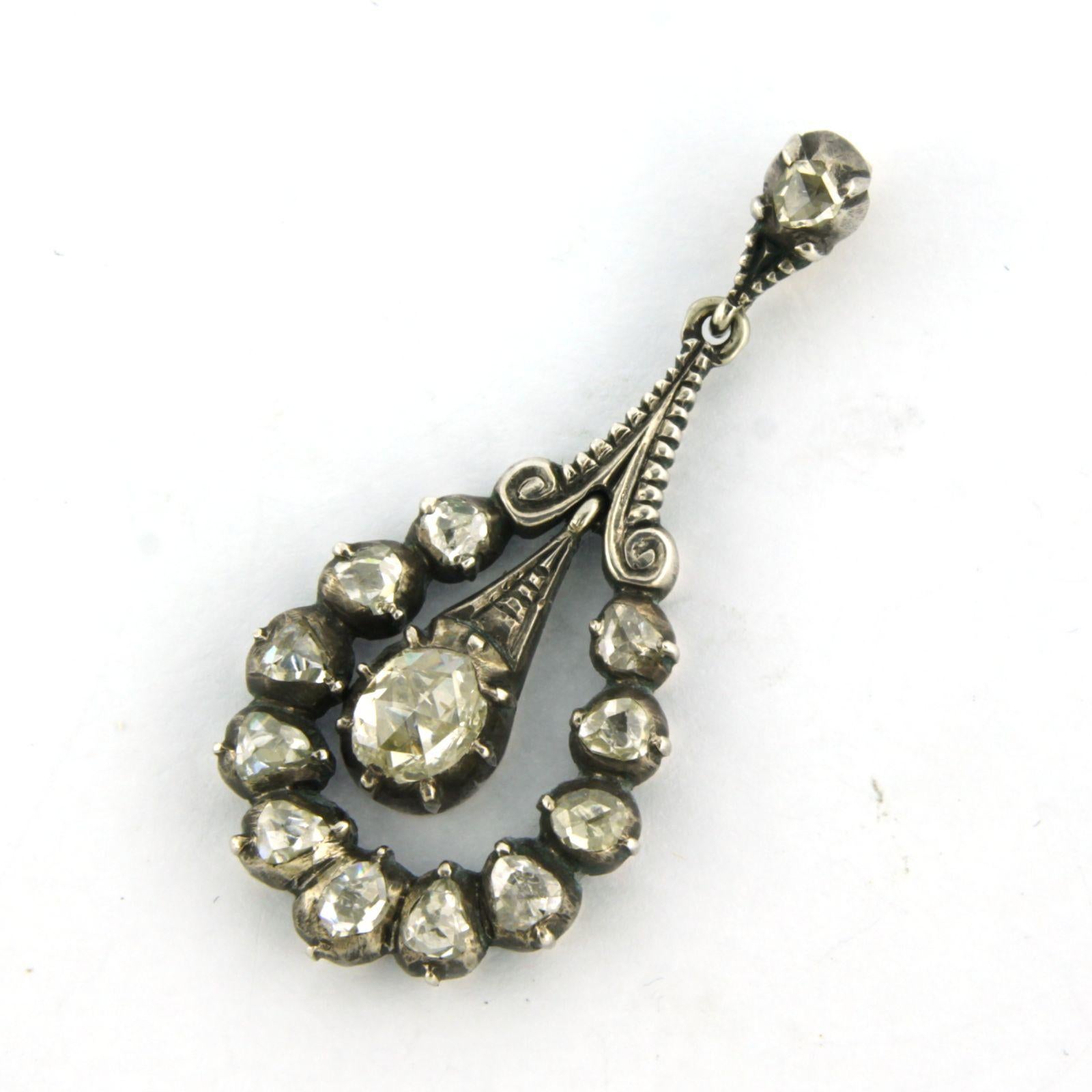 Early victorian Silver pendant with rose cut diamonds. 1.80ct – G/H – SI In Excellent Condition For Sale In The Hague, ZH