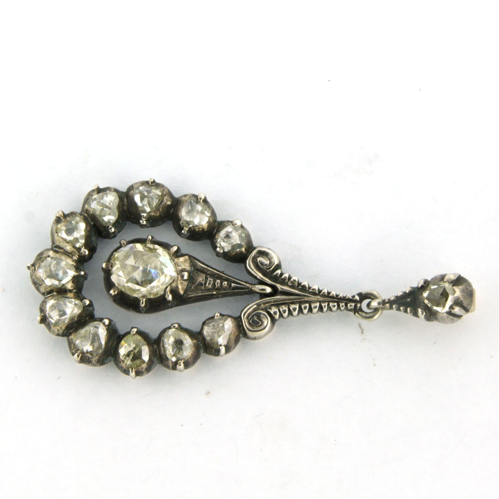 Women's Early victorian Silver pendant with rose cut diamonds. 1.80ct – G/H – SI For Sale