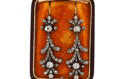 Early Victorian Silver-Topped Gold Rose Cut Diamond Pendant Earrings