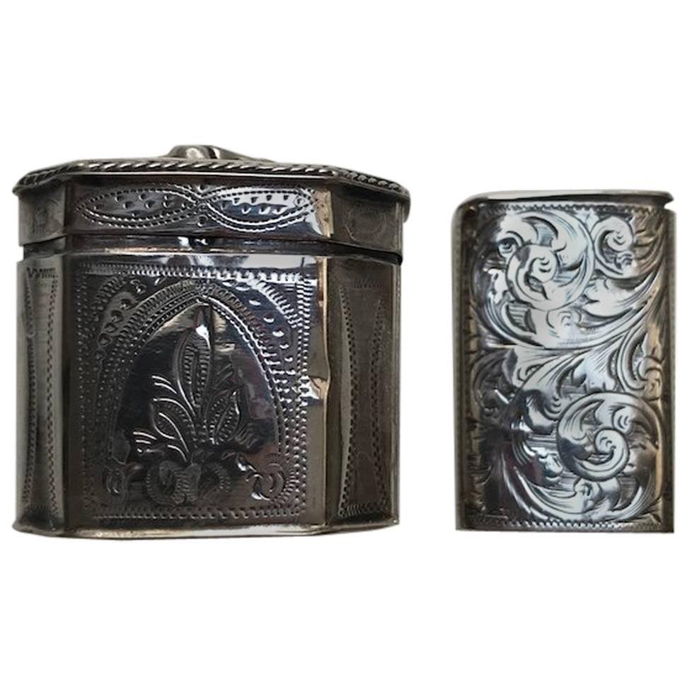Early Victorian Silver Vesta Case, Birmingham and Dutch Silver Box