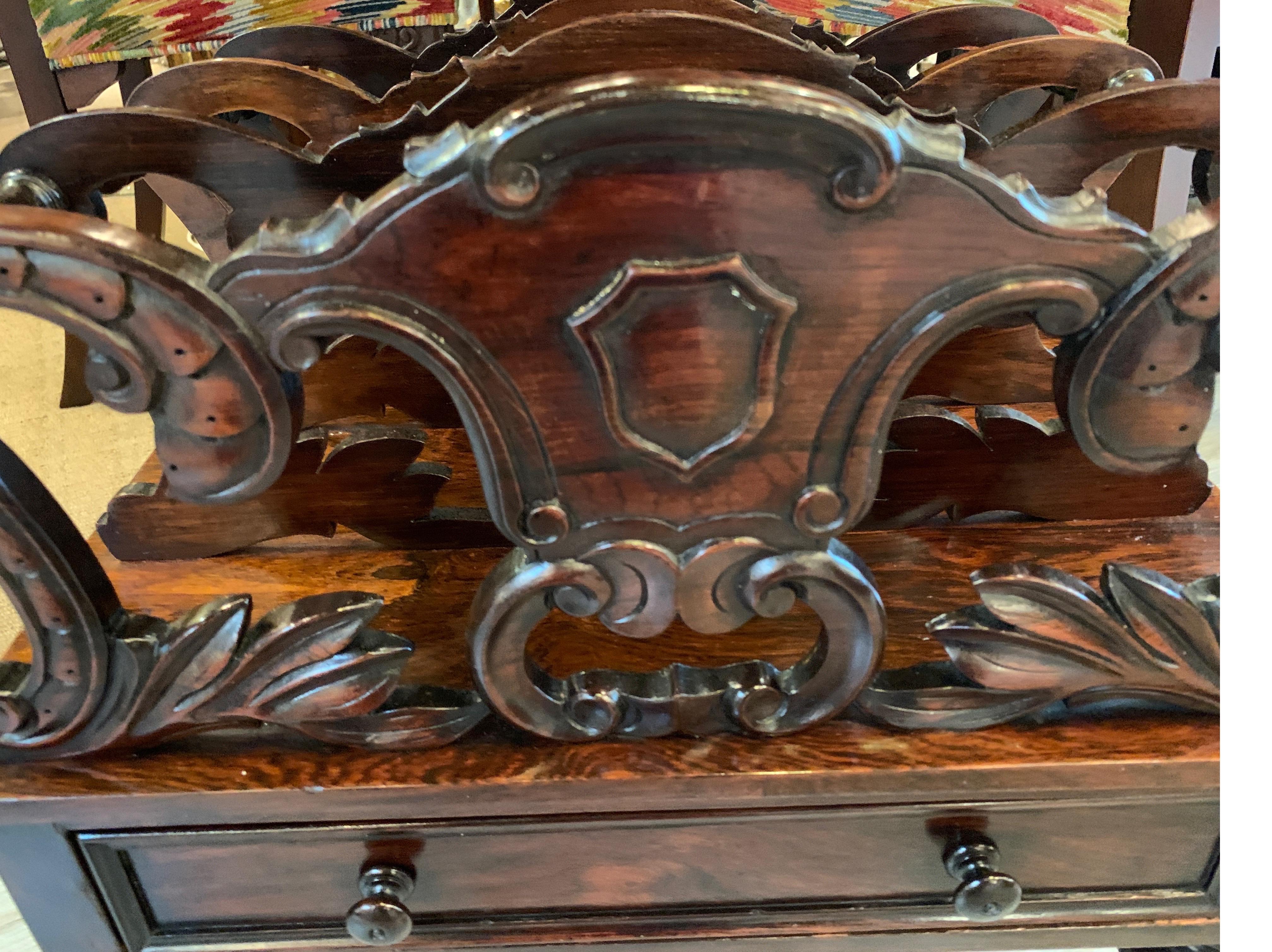 Early Victorian Solid Rosewood Three-Section Canterbury with Drawer and Casters In Good Condition For Sale In Lambertville, NJ