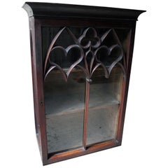 Early Victorian Stained Pine Gothic Revival Wall Cabinet, circa 1850