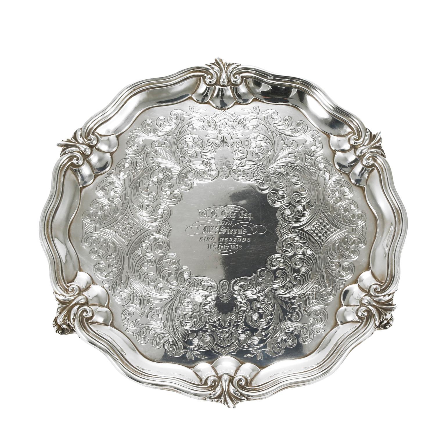 Early Victorian Sterling Silver Tray Charles Reily & George Storer, London 1841 For Sale