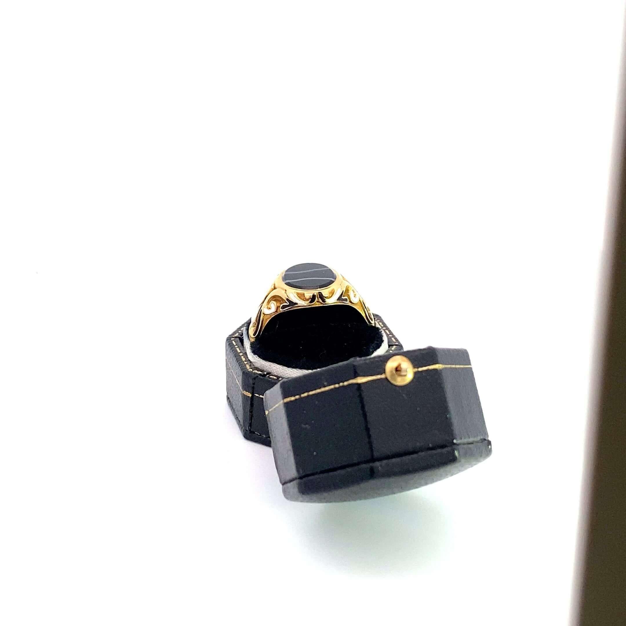 Portrait Cut Early Victorian Striped Agate Signet Ring For Sale