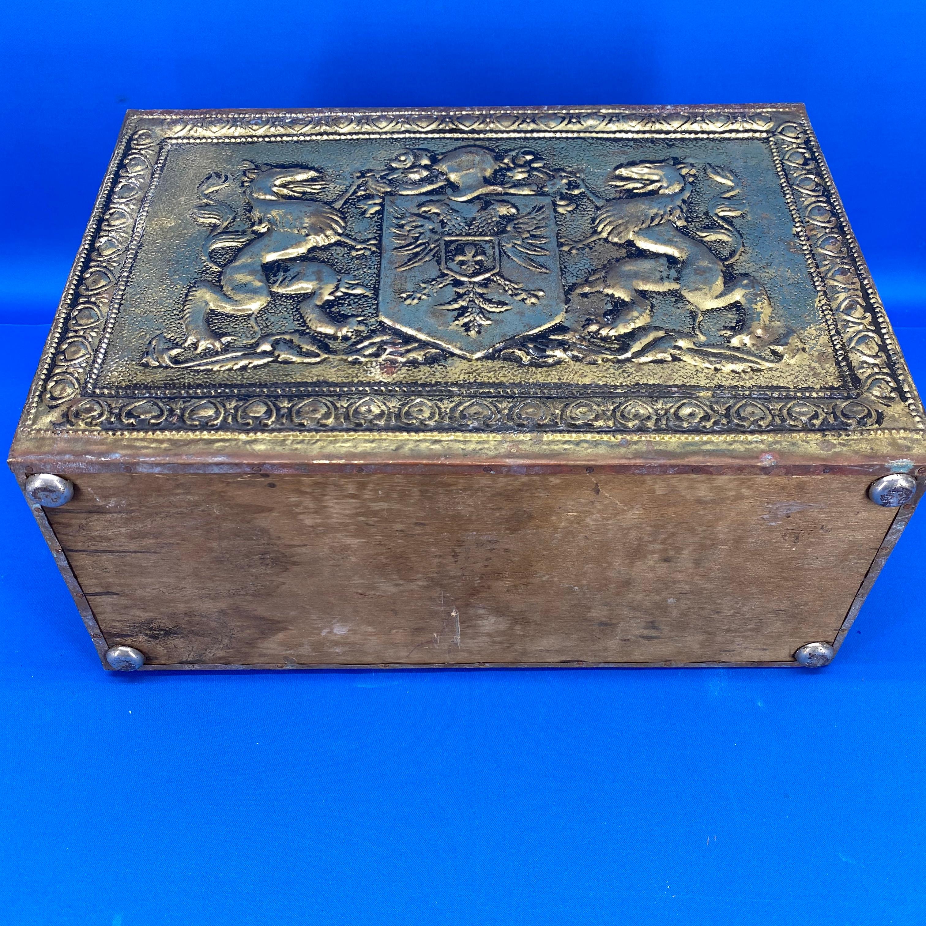 Early Victorian Style Brass Magazine Rack With Code Of Arms, Griffins And Eagles 9