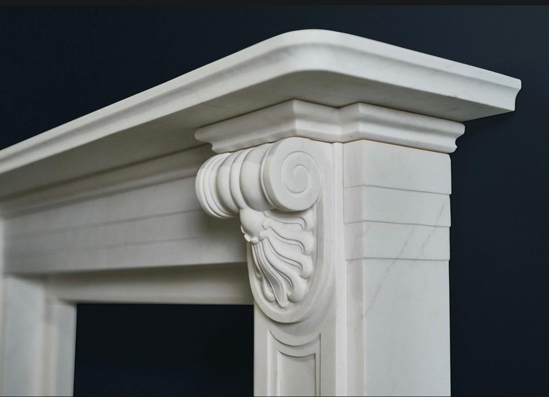 Carved Early Victorian Style Statuary Marble Corbel Fireplace Surround