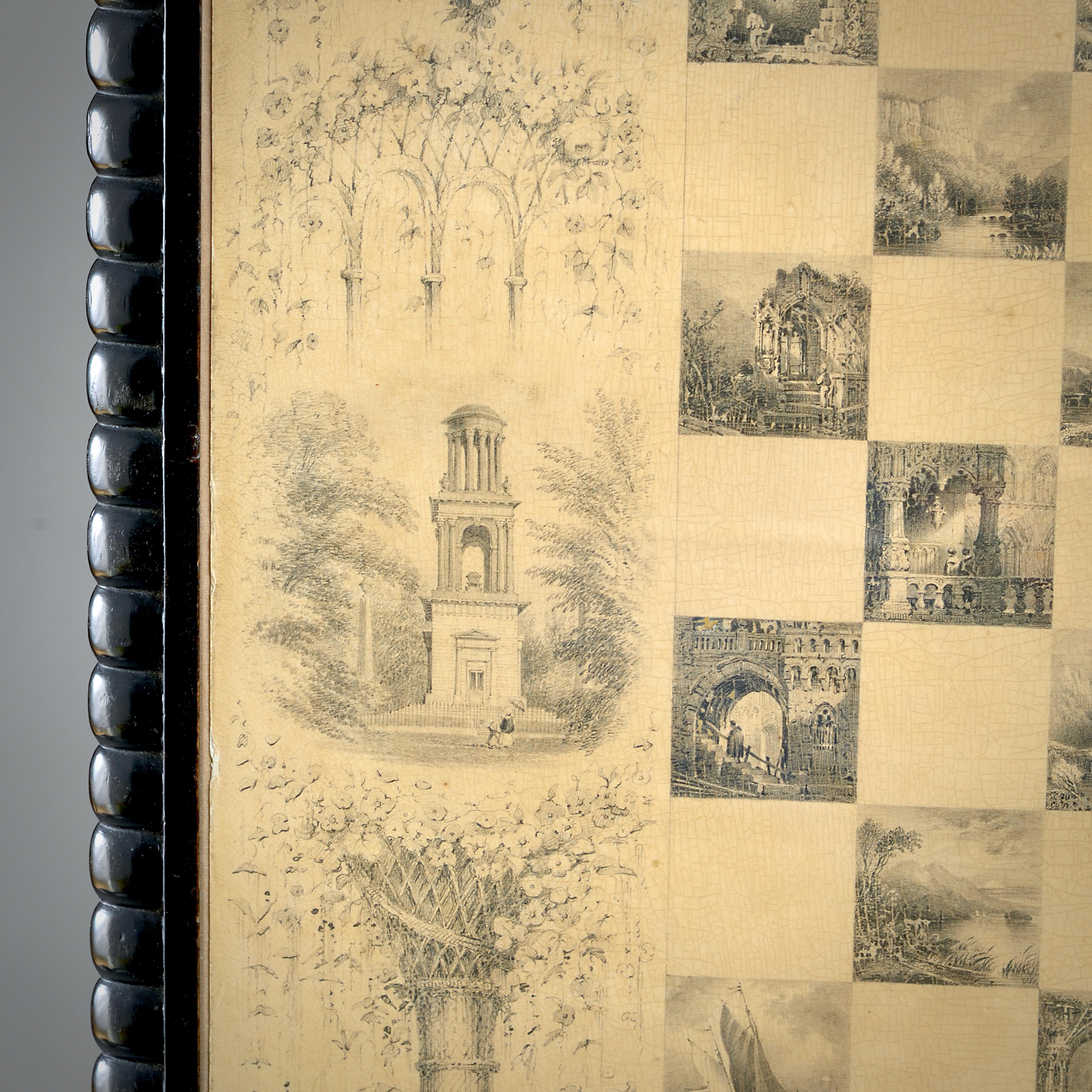 Ebony Early Victorian Table Decorated with Vignettes of Wentworth Woodhouse For Sale