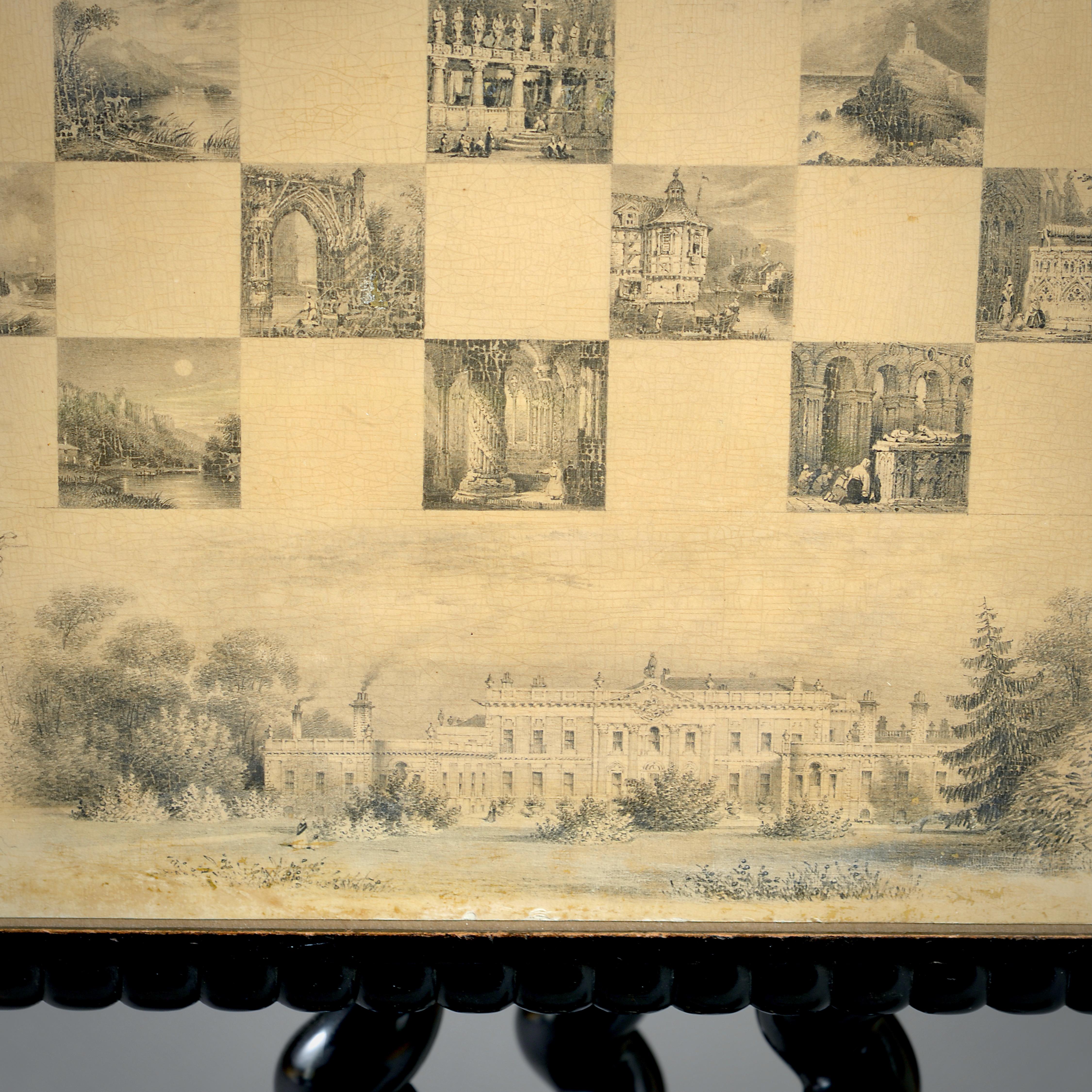 Early Victorian Table Decorated with Vignettes of Wentworth Woodhouse For Sale 1