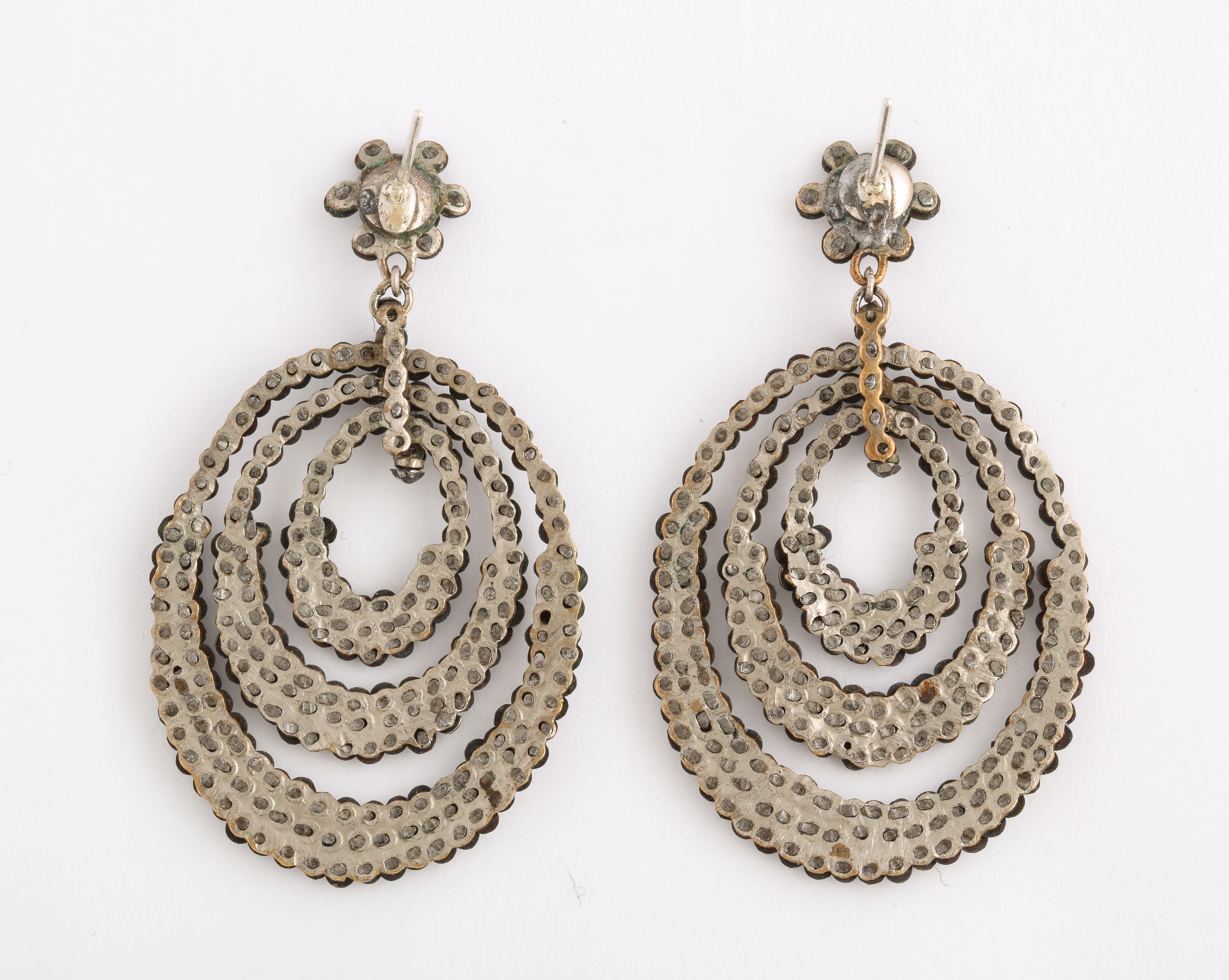 Early Victorian Triple Hoop Cut Steel Earrings In Excellent Condition In Stamford, CT