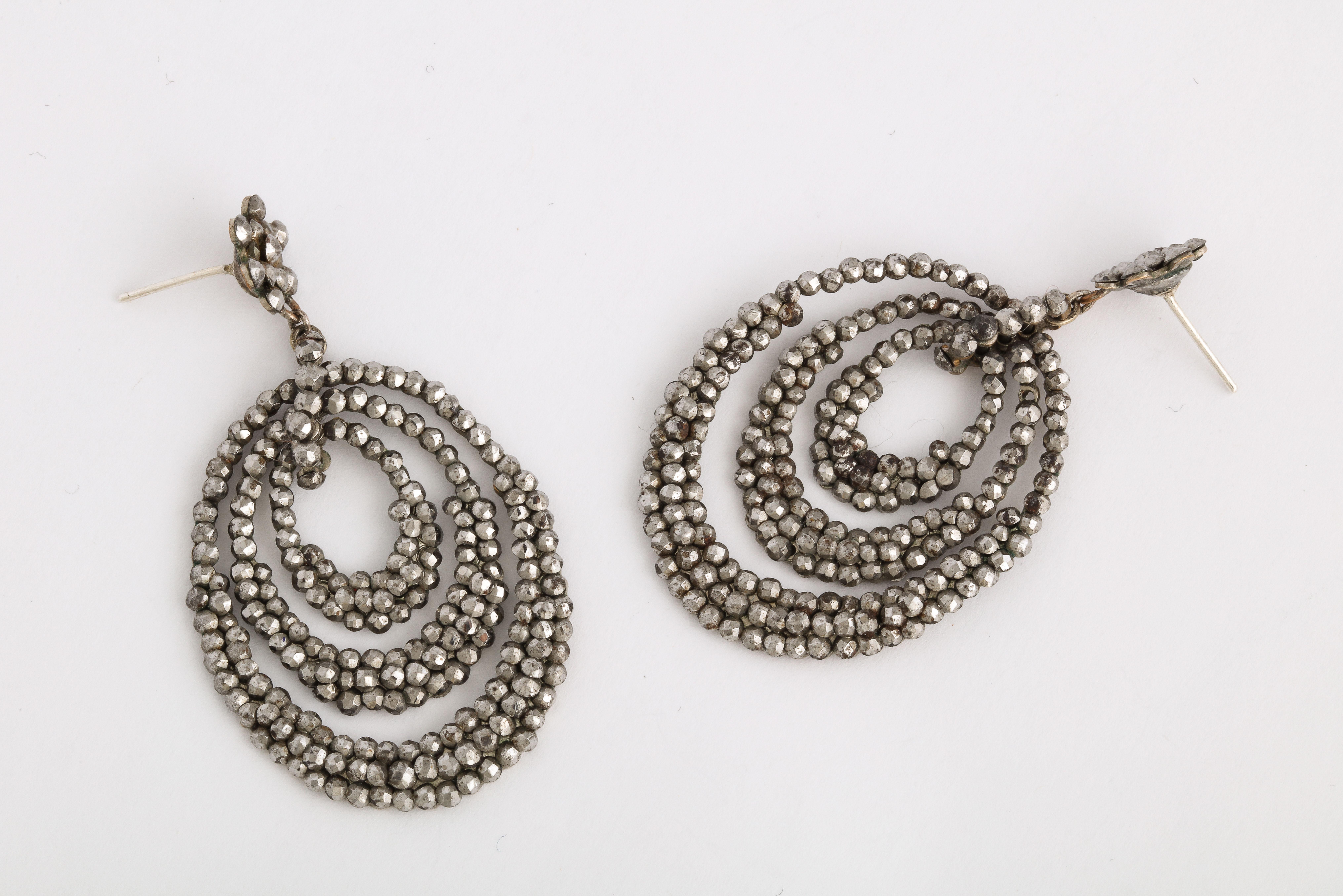 Early Victorian Triple Hoop Cut Steel Earrings For Sale 1