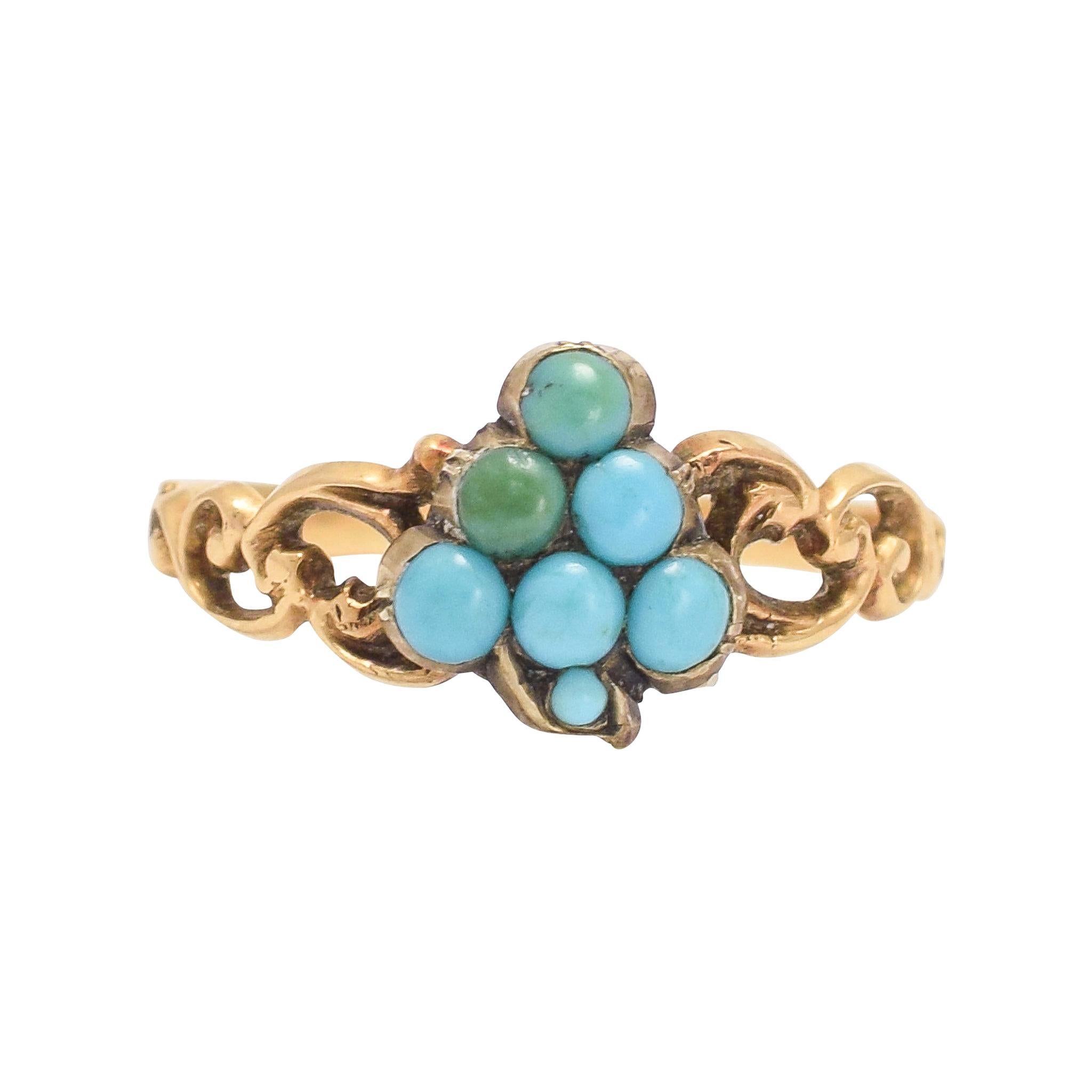 Early Victorian Turquoise "Grape Bunch" Ring For Sale