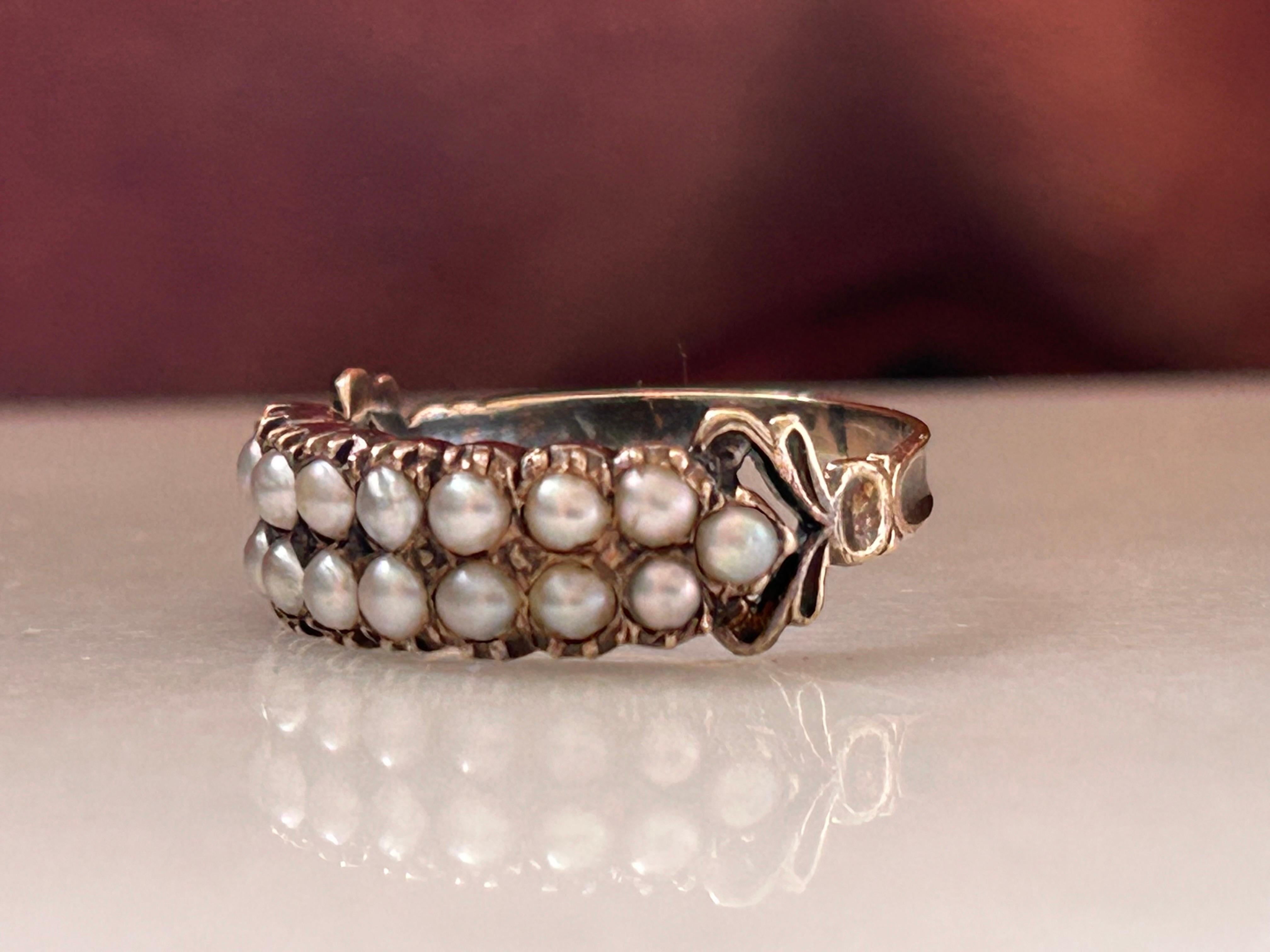 Georgian/Early Victorian Double-Row Pearl Ring For Sale 8