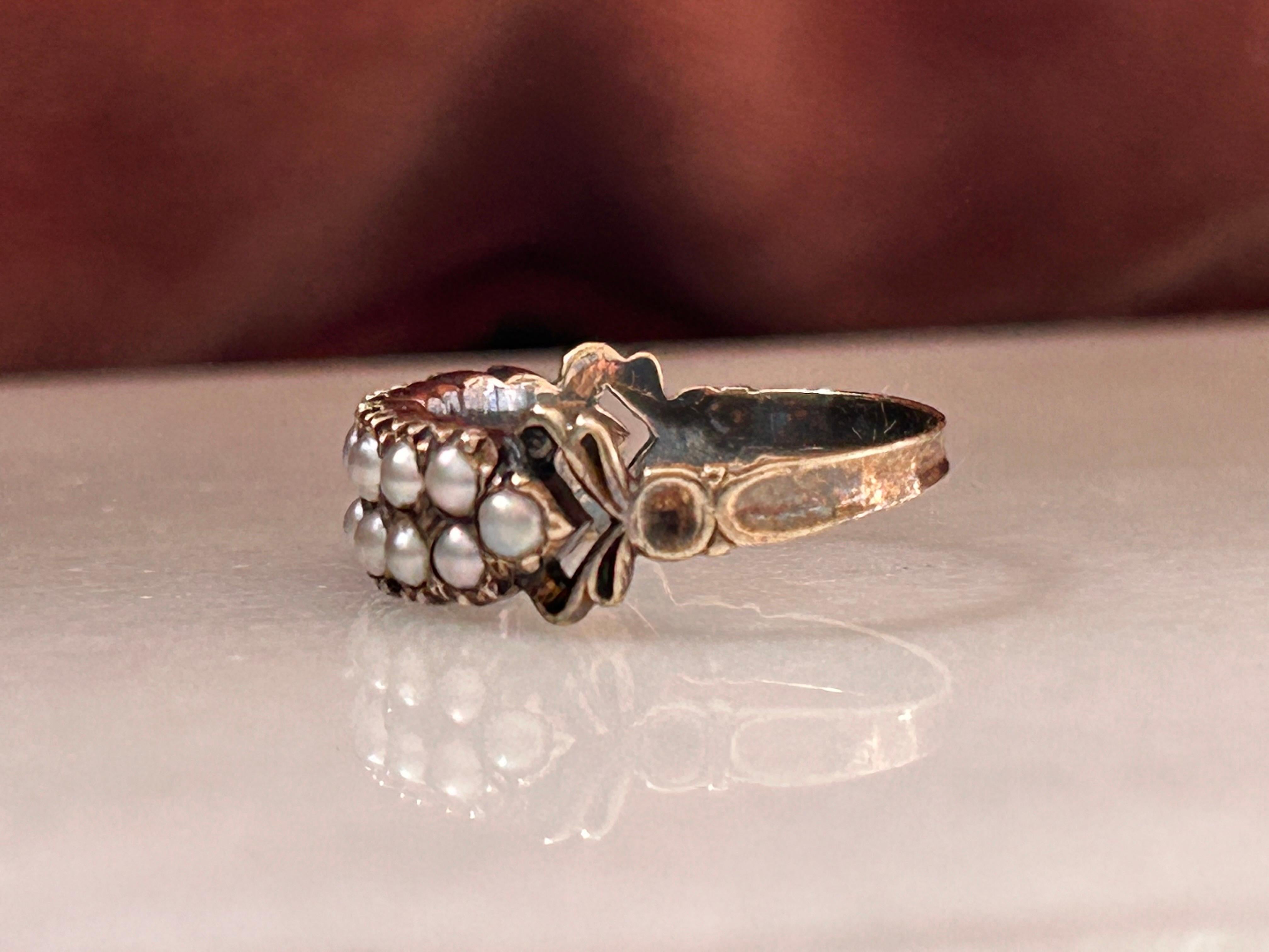 Georgian/Early Victorian Double-Row Pearl Ring For Sale 9