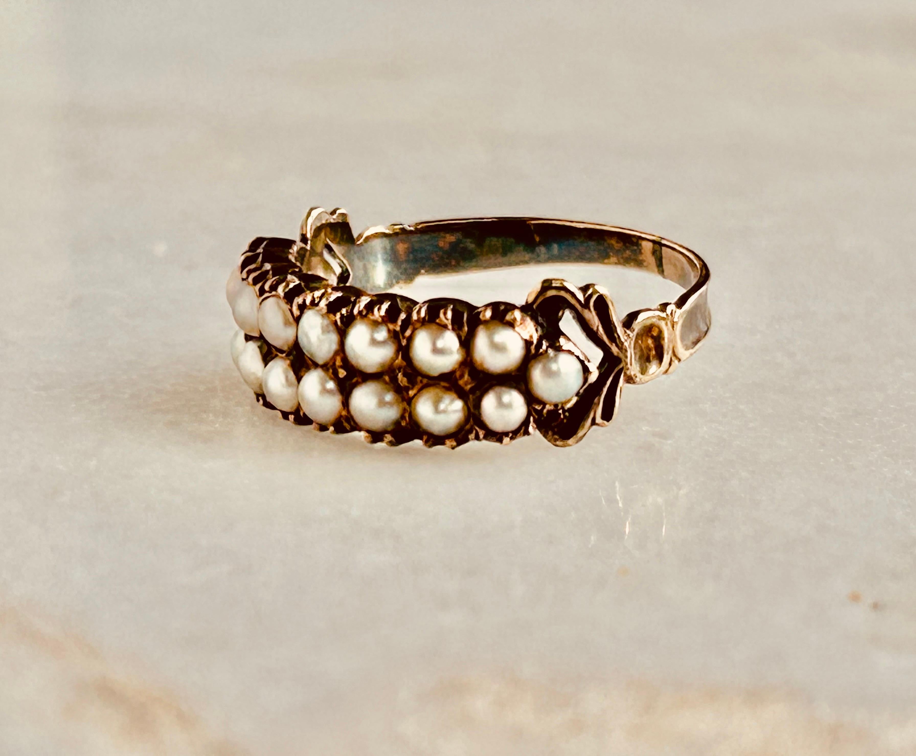 Georgian/Early Victorian Double-Row Pearl Ring For Sale 12