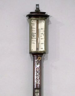 Early Victorian Walnut with Mother of Pearl Inlayed Stick Barometer