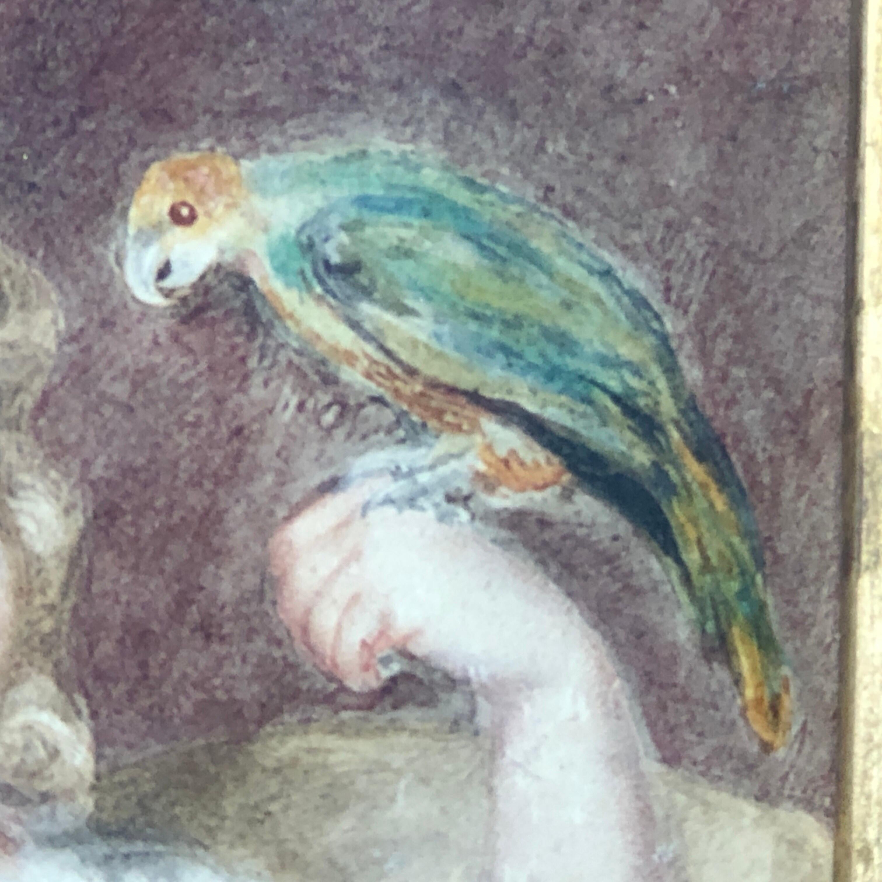 Early Victorian Watercolour, Child and Parrot, circa 1840 For Sale 2