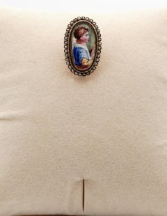 Early Victorian Young Boy Portrait Miniature Pearl 16 Karat Gold Stick Pin