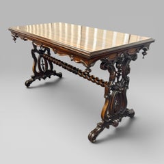 Early Victorian Zebrawood & Rosewood Carved Stretcher Leg Centre Table