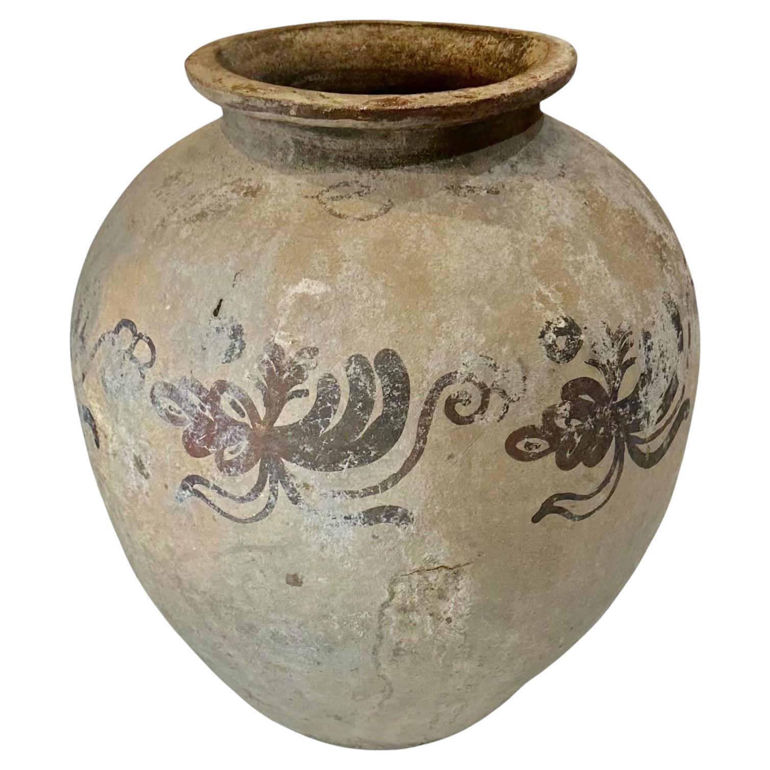 Early Vietnamese Blue and White Pottery Vase For Sale