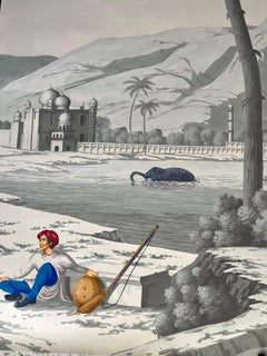 Early view of India - Panoramic mural Hand Painted Wallpaper on Scenic paper