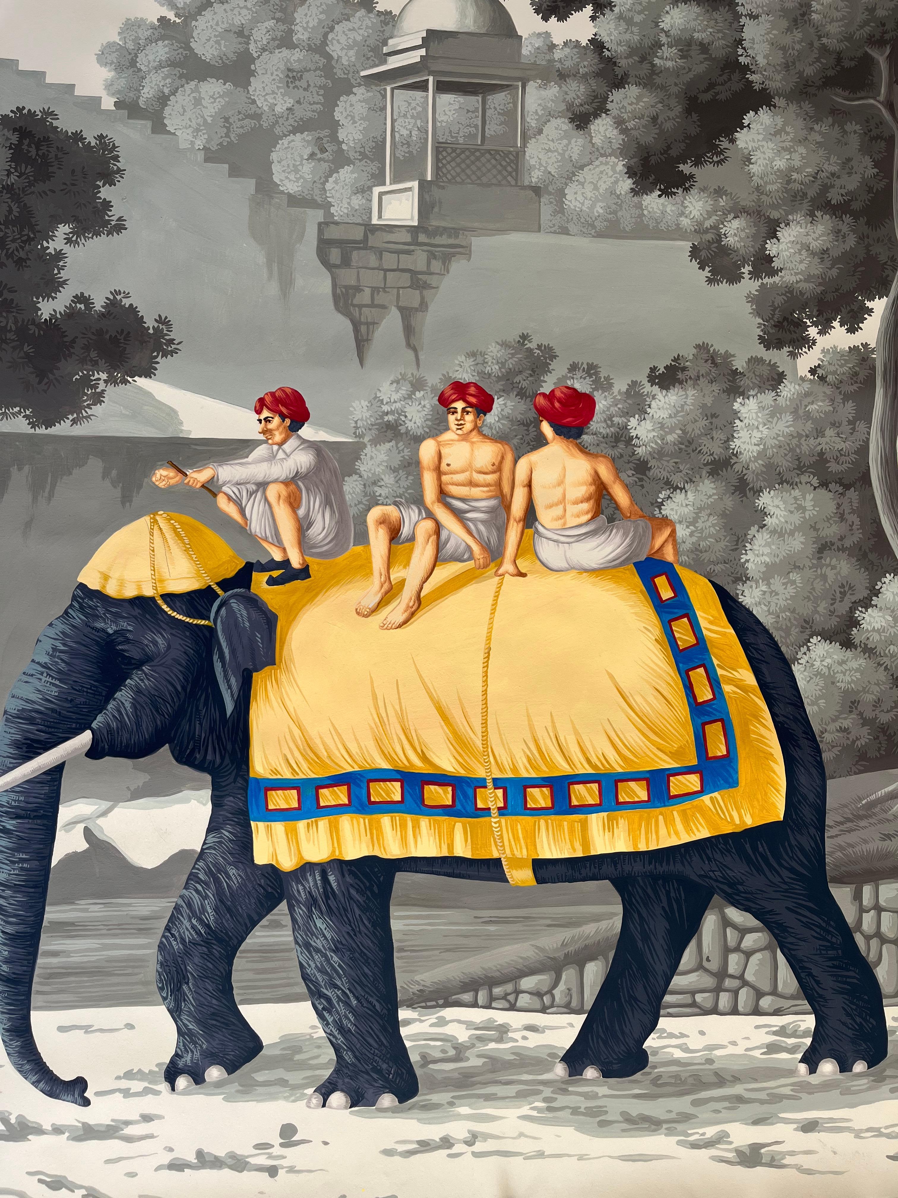 Frühe Ansicht Indiens - Panoramik-Wandmalerei, handbemalte Tapeten auf Scenic-Papier (Chinesisch) im Angebot
