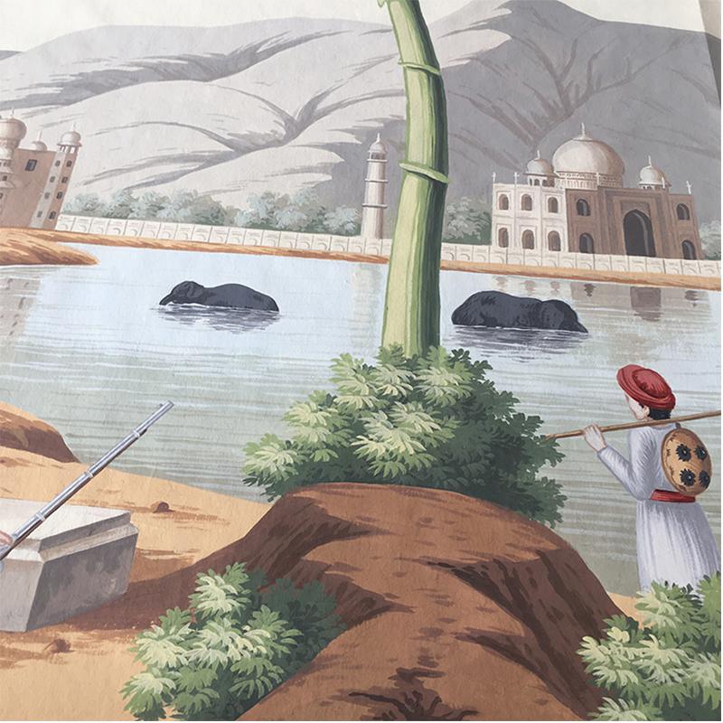 Early View of India, Panoramic Mural Hand Painted Wallpaper on Scenic Paper In New Condition For Sale In Wuxi, 32
