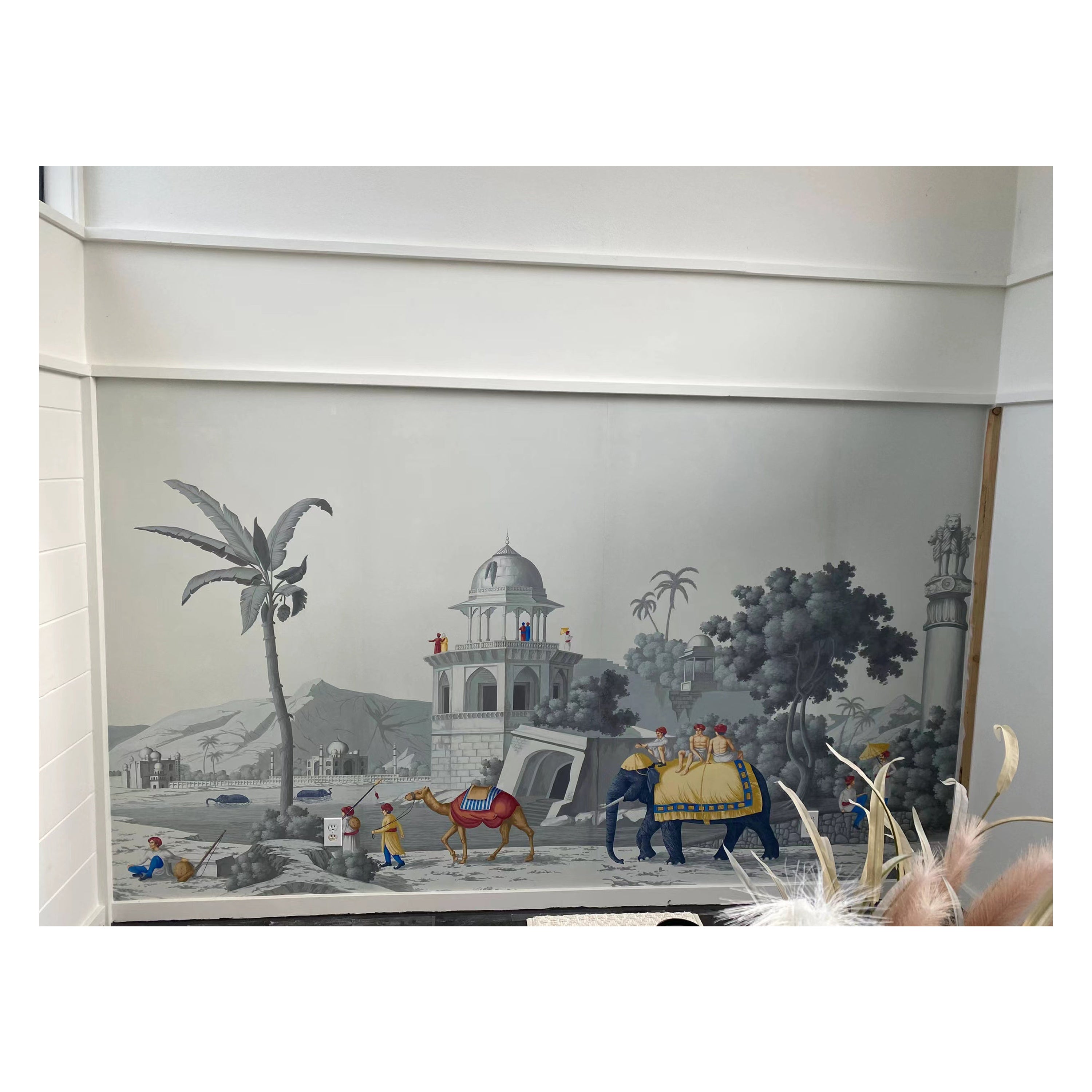Vue ancienne de l'Inde - Peinture murale Panoramie peinte à la main sur papier scénique