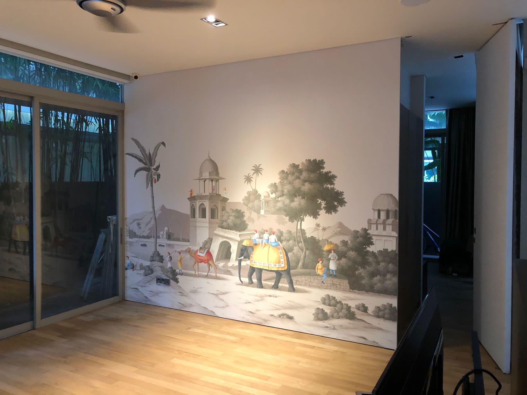 Early view of India, panoramic mural hand painted wallpapers npanel For  Sale at 1stDibs