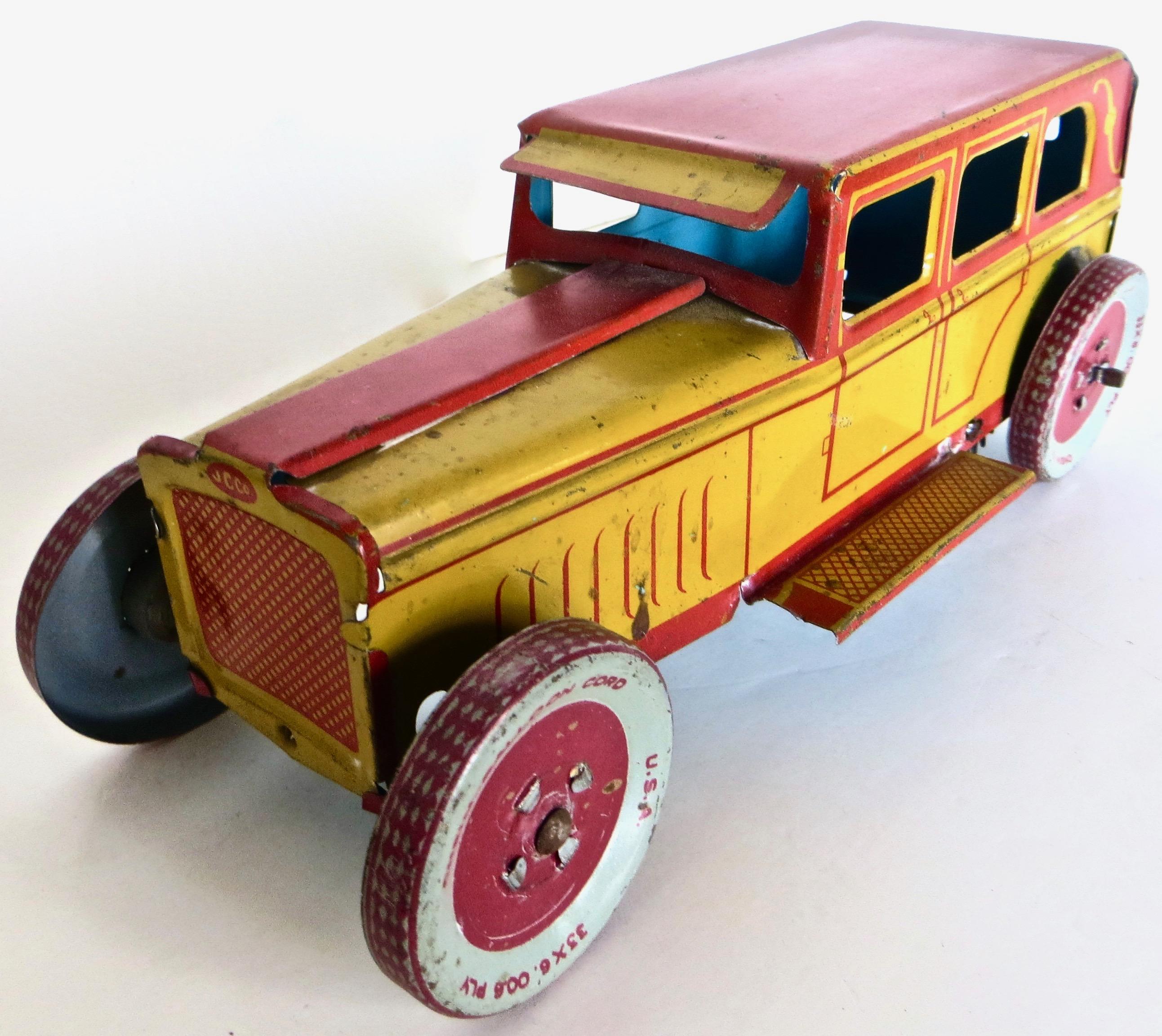 Folk Art Early Vintage Chein Company All Tin Toy Wind-Up Limousine, American, Circa 1930 For Sale