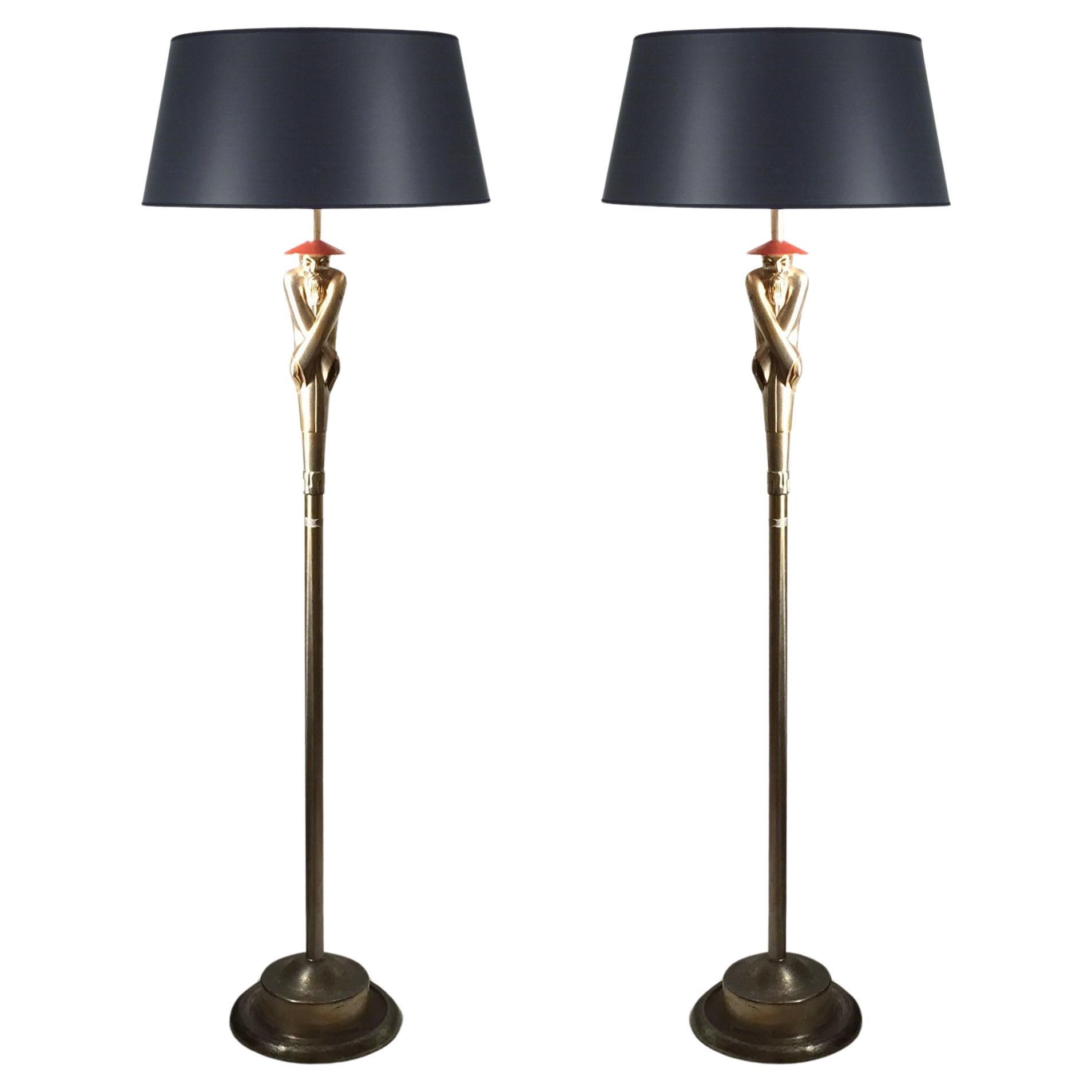 Pair of Vintage Art Deco Viktor Schreckengost Chinoiserie Floor Lamps